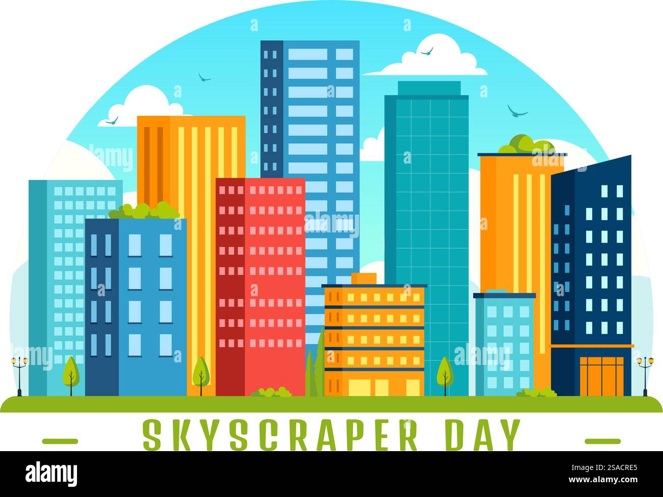 Skyscraper Day Vector Illustration il 3 settembre con infrastrutture cittadine, spazi pubblici, edifici cittadini e grattacieli in uno sfondo piatto Illustrazione Vettoriale