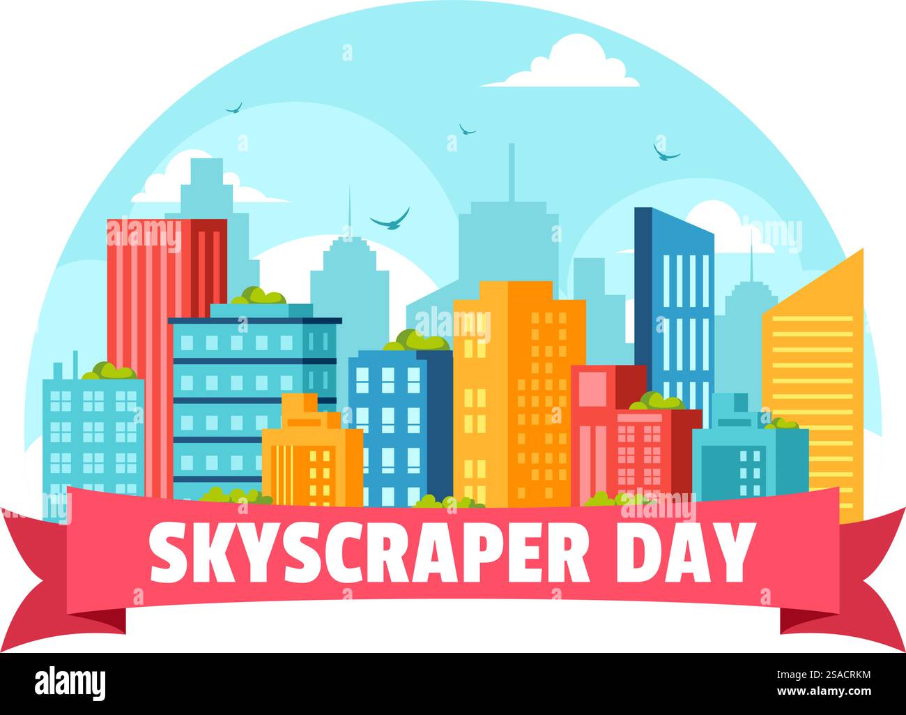 Skyscraper Day Vector Illustration il 3 settembre con infrastrutture cittadine, spazi pubblici, edifici cittadini e grattacieli in uno sfondo piatto Illustrazione Vettoriale