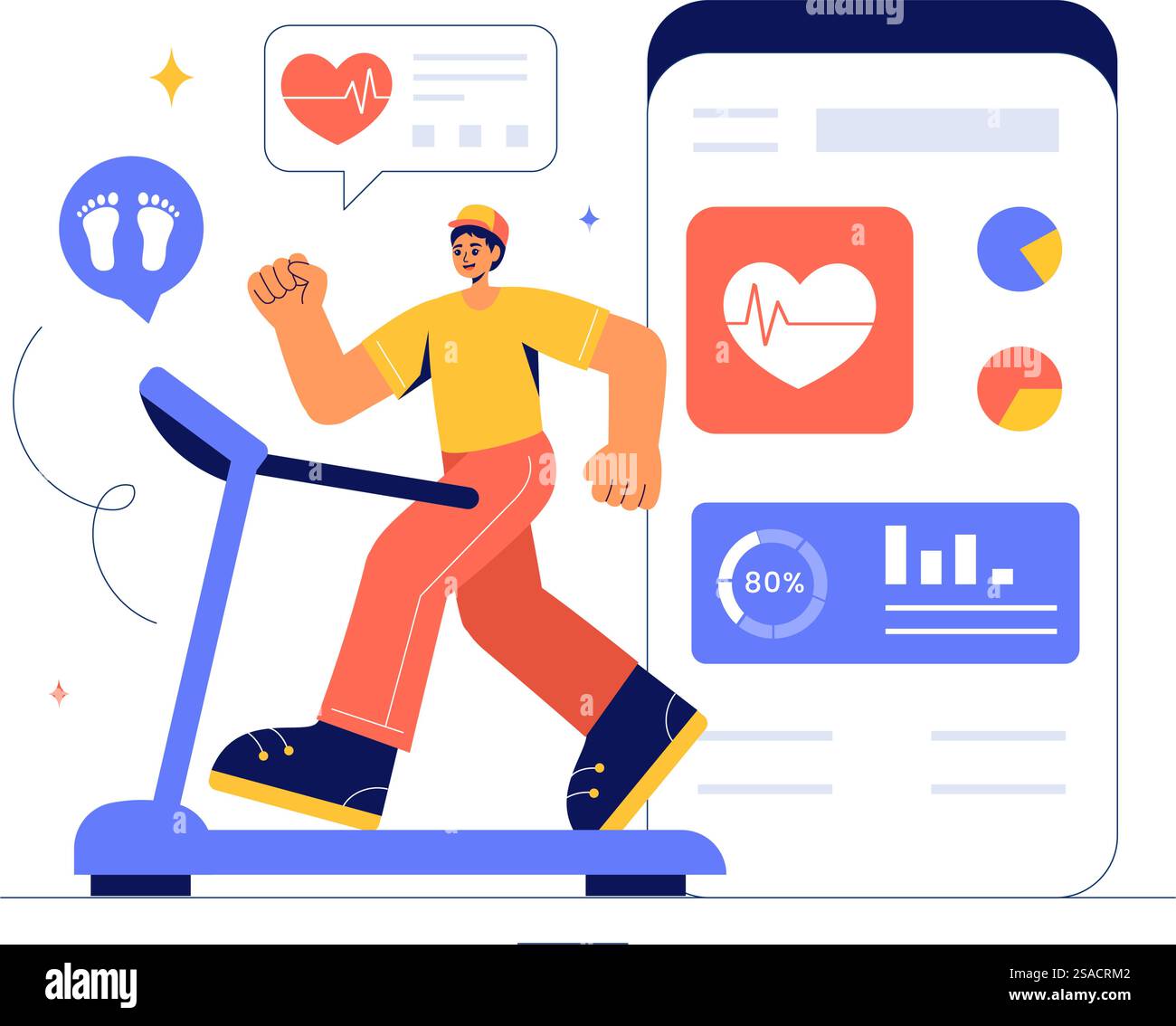 Illustrazione del vettore della tecnologia sanitaria che presenta i moderni dispositivi ad alta tecnologia utilizzati nella vita di tutti i giorni per monitorare le condizioni di salute in uno sfondo piatto Illustrazione Vettoriale