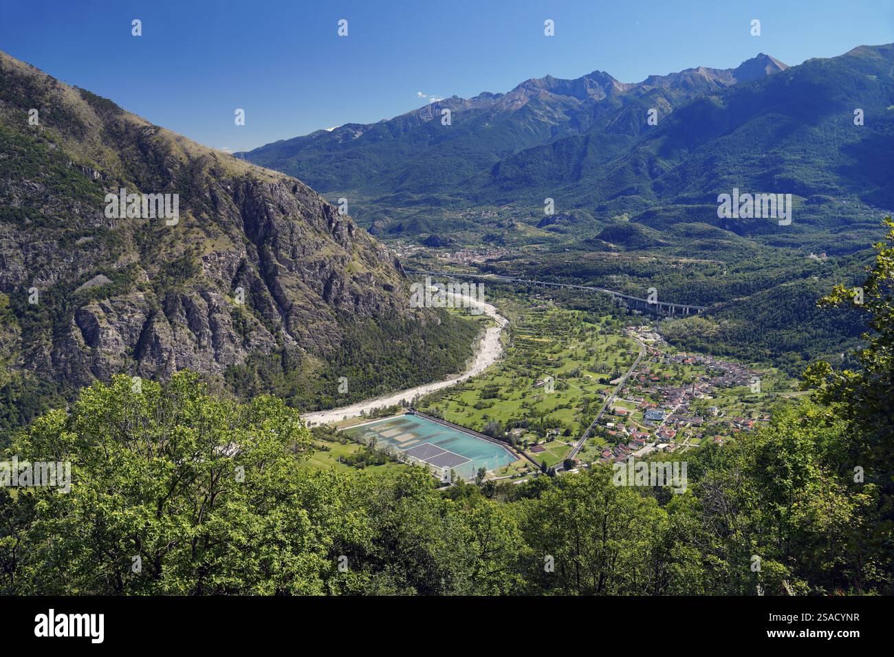 Paesaggio, veduta della Valle di Susa, Venaus, Provincia Piemonte, Susa, Piemonte, Italia, Europa Foto Stock
