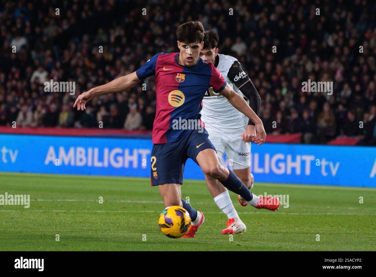 26 gennaio 2025; Estadi Olimpic Lluis Companys, Barcellona, Spagna, la Liga spagnola, Barcellona contro Siviglia; Cubarsi di Barcellona Foto Stock