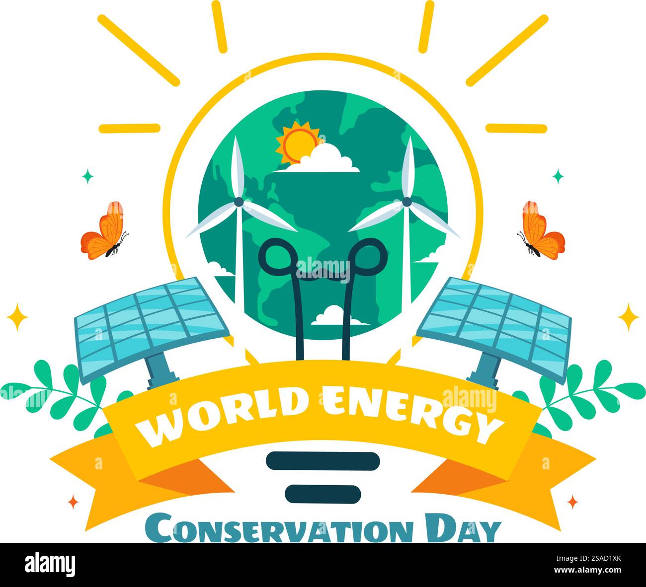 World Energy Conservation Day illustrazione vettoriale l'importanza di salvare il pianeta con una lampada e una Terra ecocompatibili Illustrazione Vettoriale