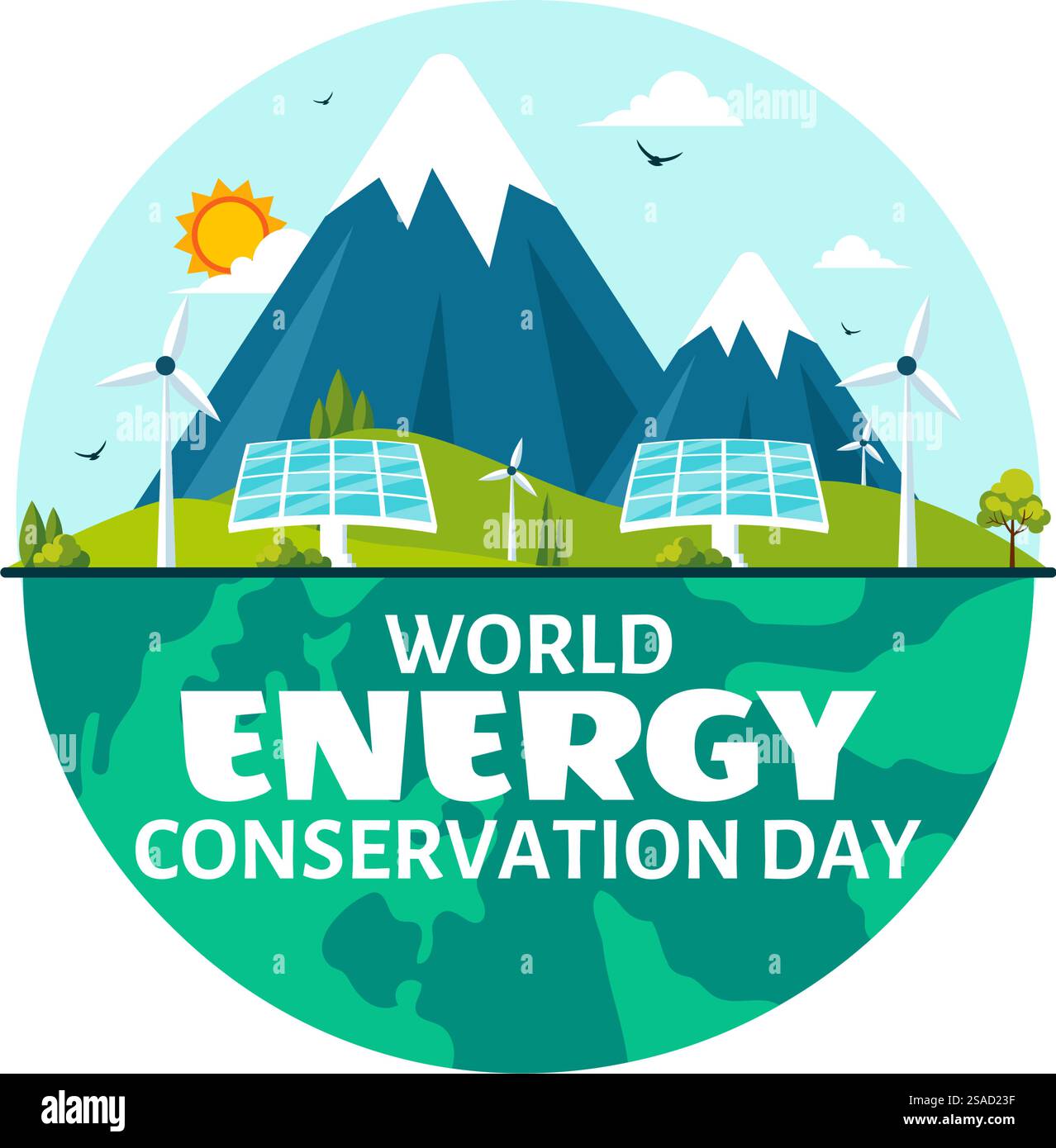World Energy Conservation Day illustrazione vettoriale l'importanza di salvare il pianeta con una lampada e una Terra ecocompatibili Illustrazione Vettoriale