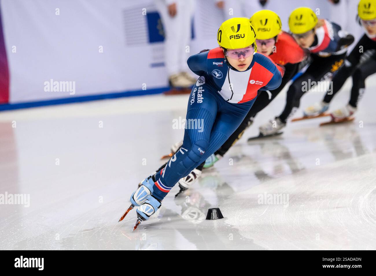 Cloe Ollivier (fra) vista durante lo Short Track Speed Skating, 1500m Final A femminile ai Giochi FISU 2025 World University Games Winter di Torino. Foto Stock
