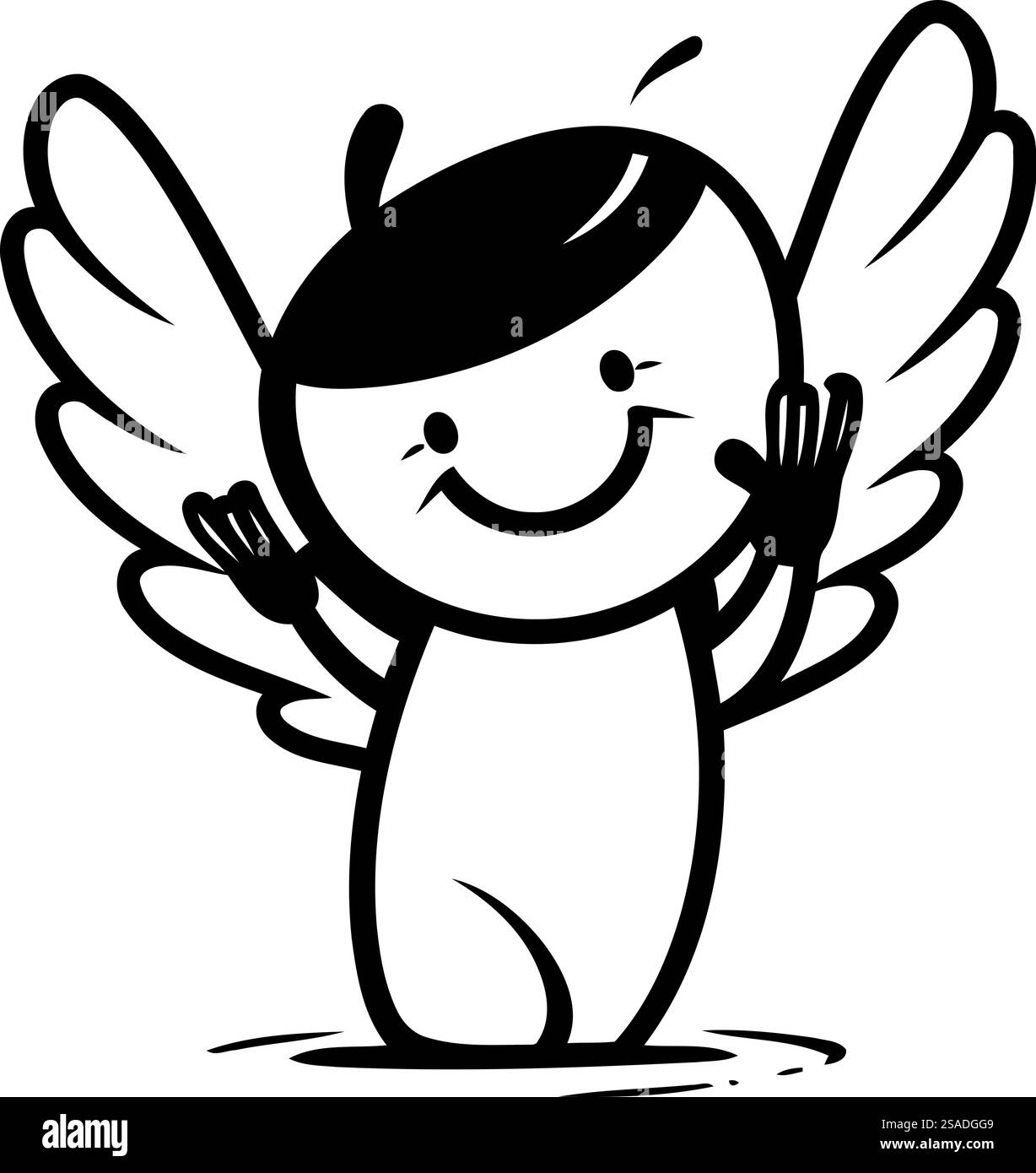 Carino angelo dei cartoni animati. Illustrazione vettoriale. Versione in bianco e nero. Illustrazione Vettoriale