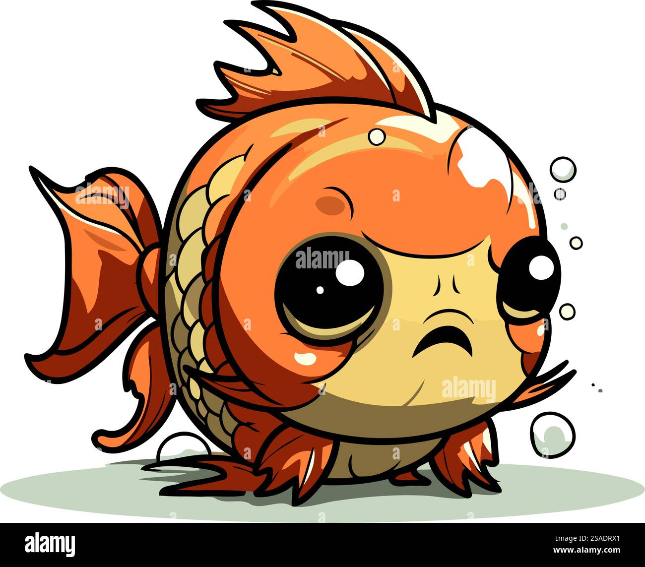 Furioso pesce rosso dei cartoni animati. Illustrazione vettoriale isolata su sfondo bianco. Illustrazione Vettoriale