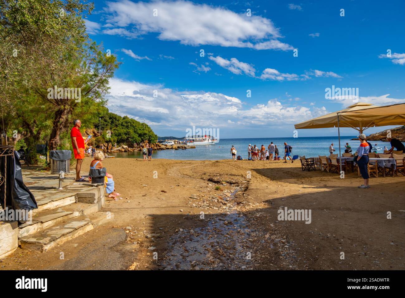 La spiaggia di Katigiorgis sulla costa orientale della penisola del Pilio in Grecia Foto Stock