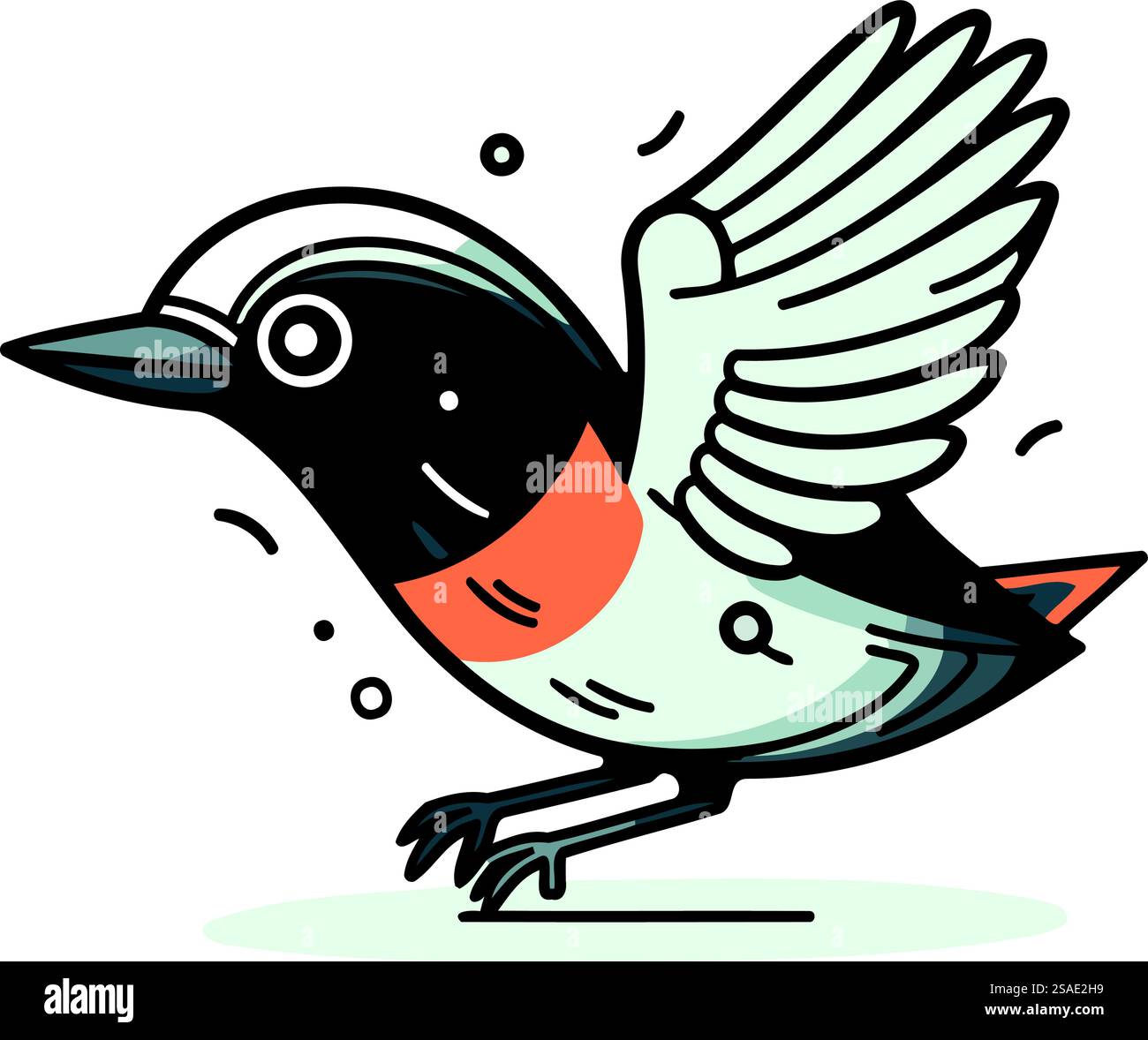 Illustrazione vettoriale di un robin con testa nera con ali sparse. Illustrazione Vettoriale