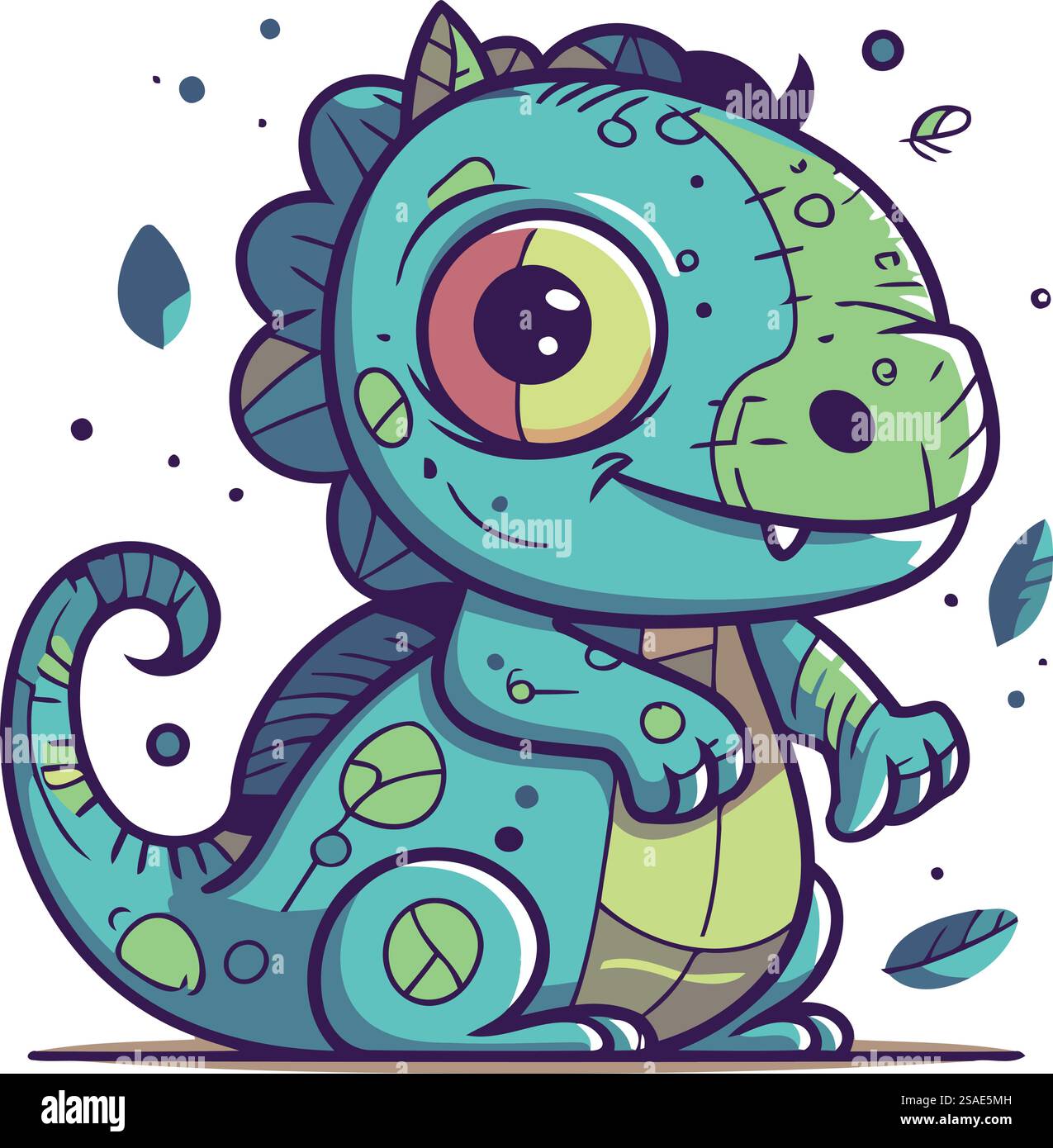 Simpatica iguana da cartoni animati su sfondo bianco. Illustrazione vettoriale. Illustrazione Vettoriale