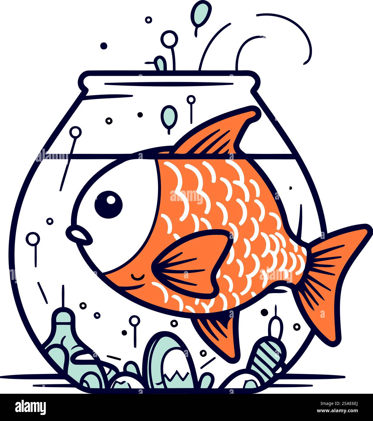 Carino pesce rosso in una ciotola di pesce. Illustrazione vettoriale. Illustrazione Vettoriale