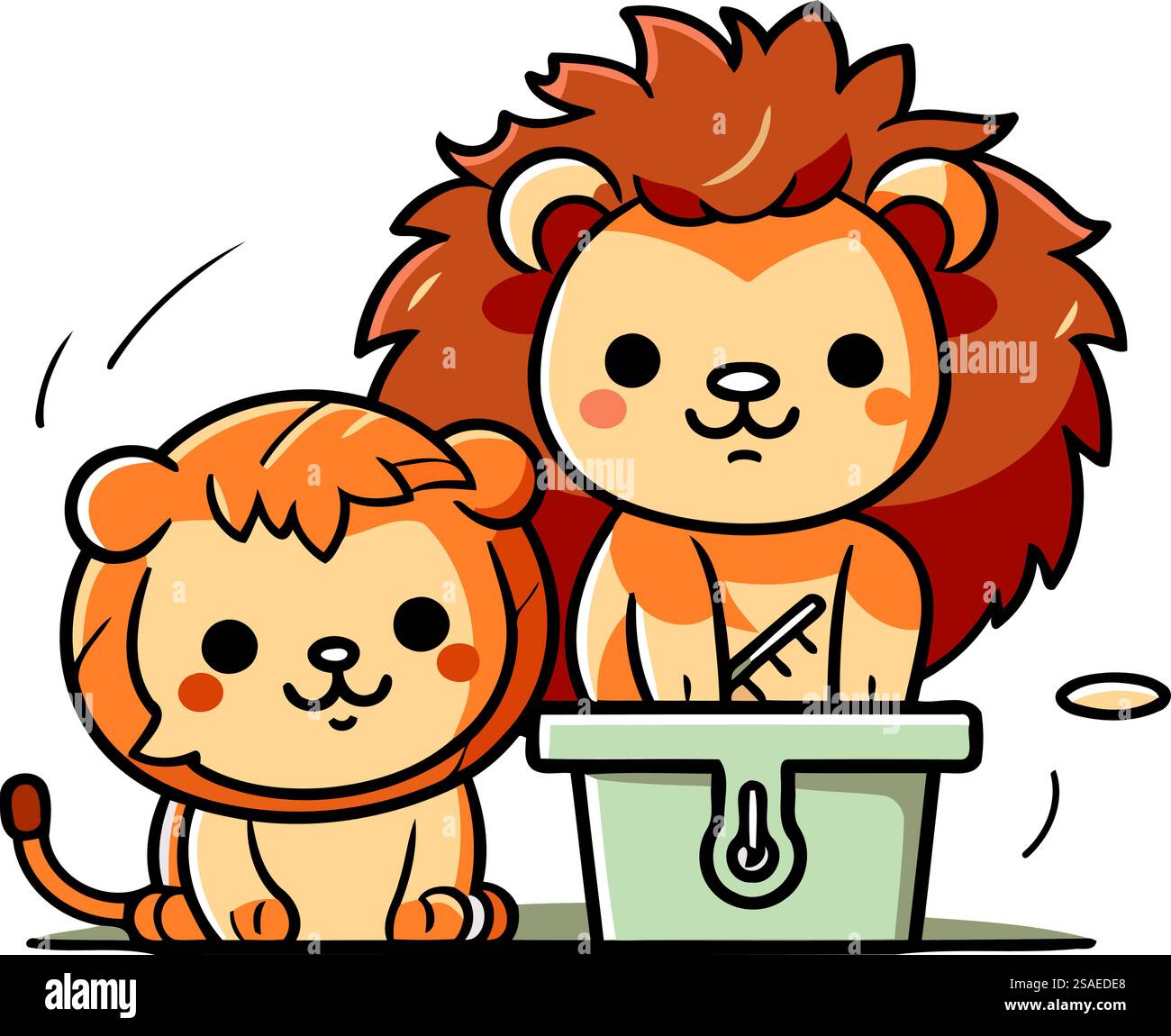Leone e leonessa carini. Illustrazione vettoriale in stile piatto. Illustrazione Vettoriale