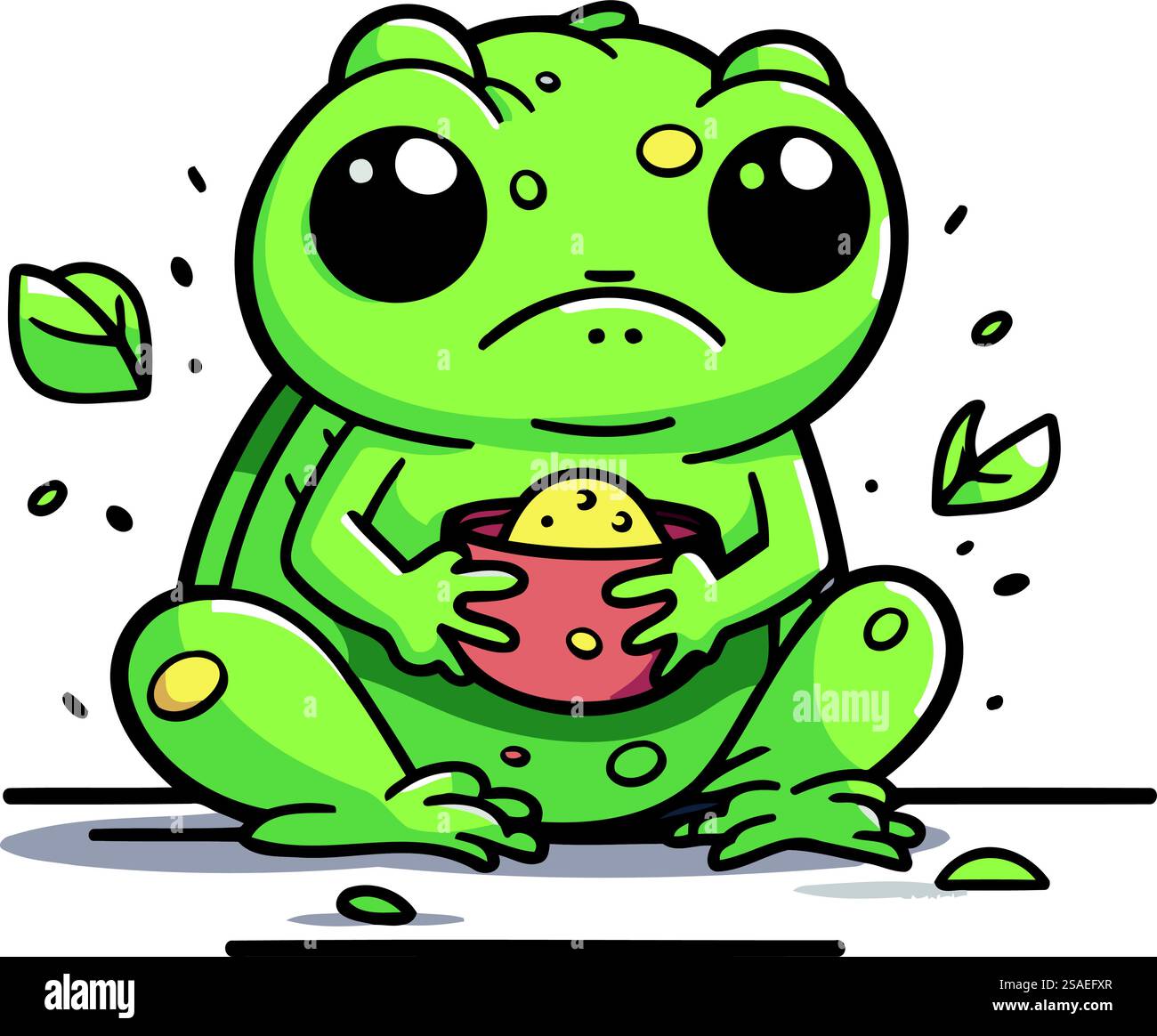 Rana con un uovo, simpatico personaggio dei cartoni animati. Illustrazione vettoriale. Illustrazione Vettoriale