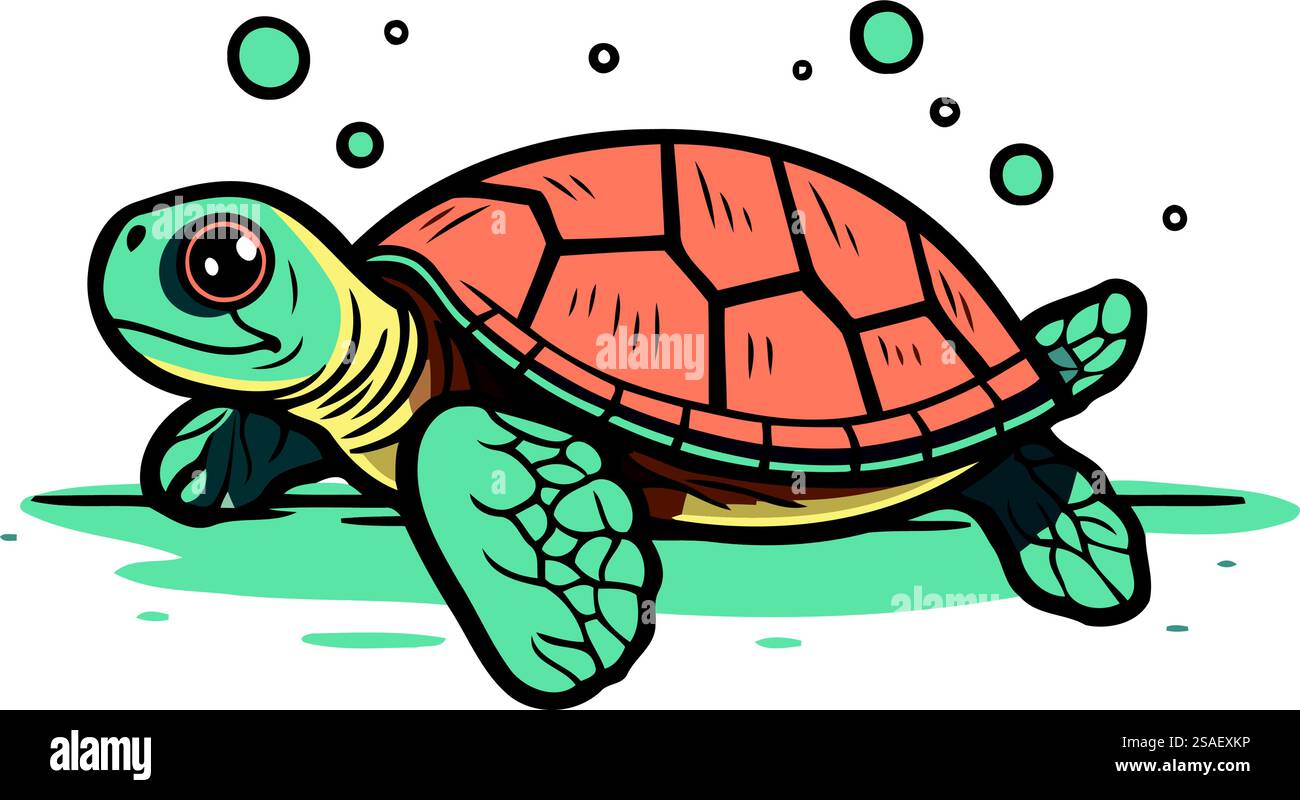 Illustrazione vettoriale di una graziosa tartaruga marina su sfondo bianco. Animale marino. Illustrazione Vettoriale