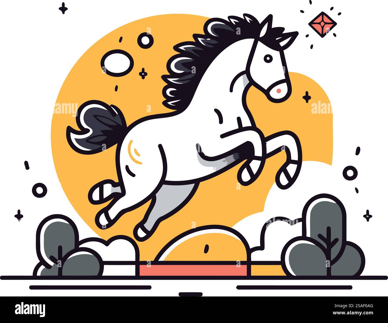 Cavallo da corsa. Illustrazione vettoriale in stile linea piatta. Elemento di design per poster. banner. carta. volantino. Illustrazione Vettoriale