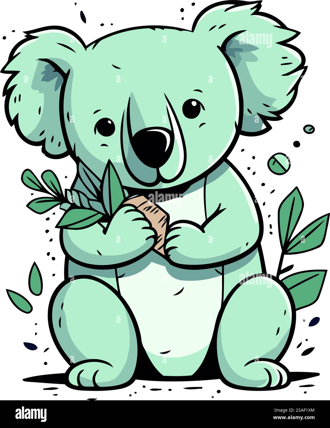 Simpatico koala con rametto di eucalipto. Illustrazione vettoriale. Illustrazione Vettoriale