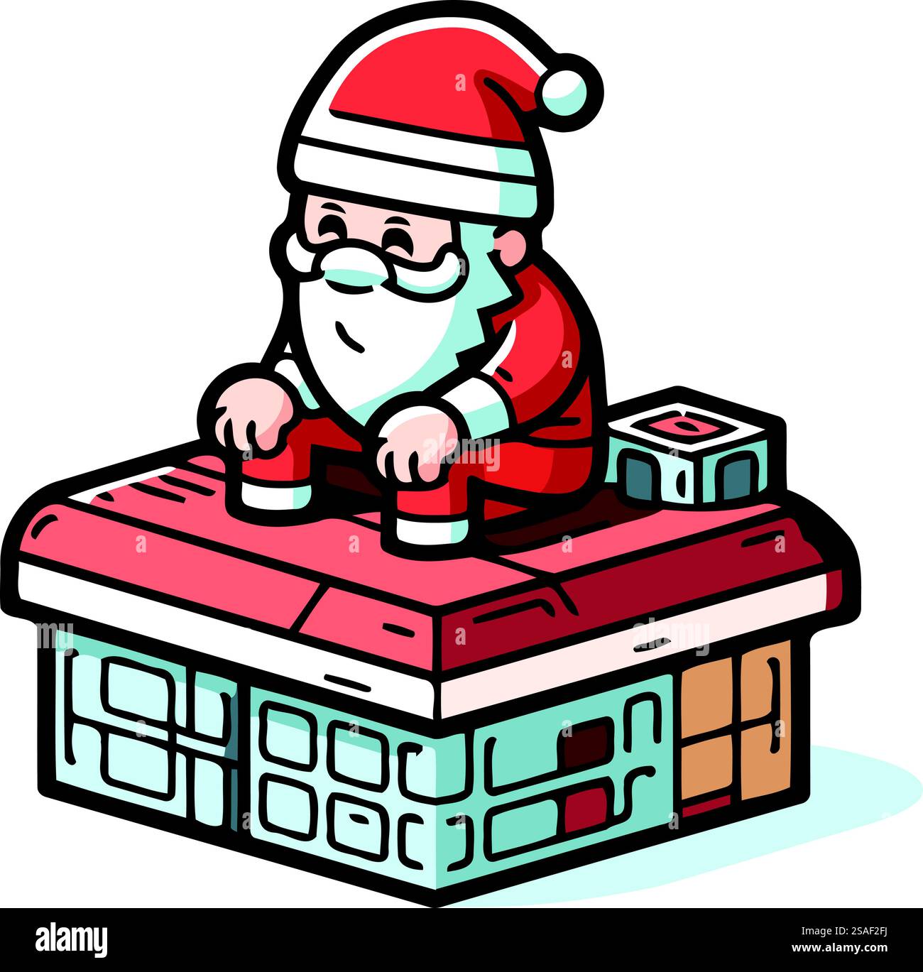 Babbo Natale seduto sul tetto della casa. Illustrazione vettoriale. Illustrazione Vettoriale