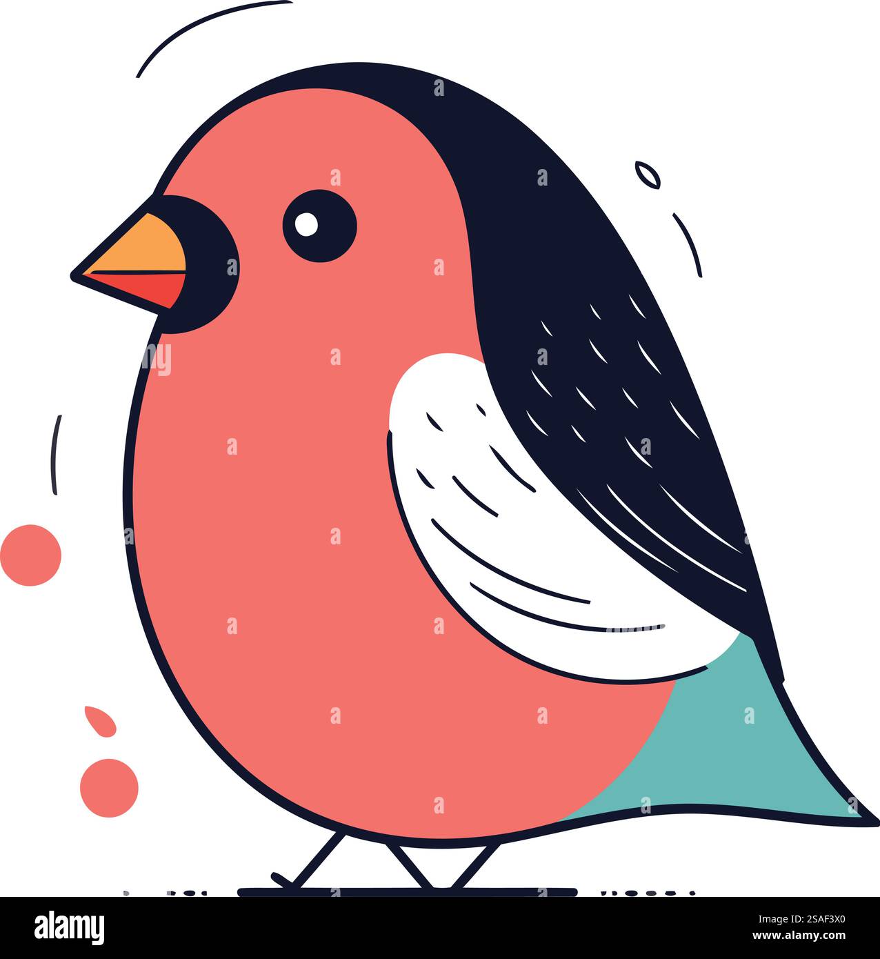 Illustrazione vettore piatto Bullfinch Bird. Simpatico personaggio dei cartoni animati. Illustrazione Vettoriale