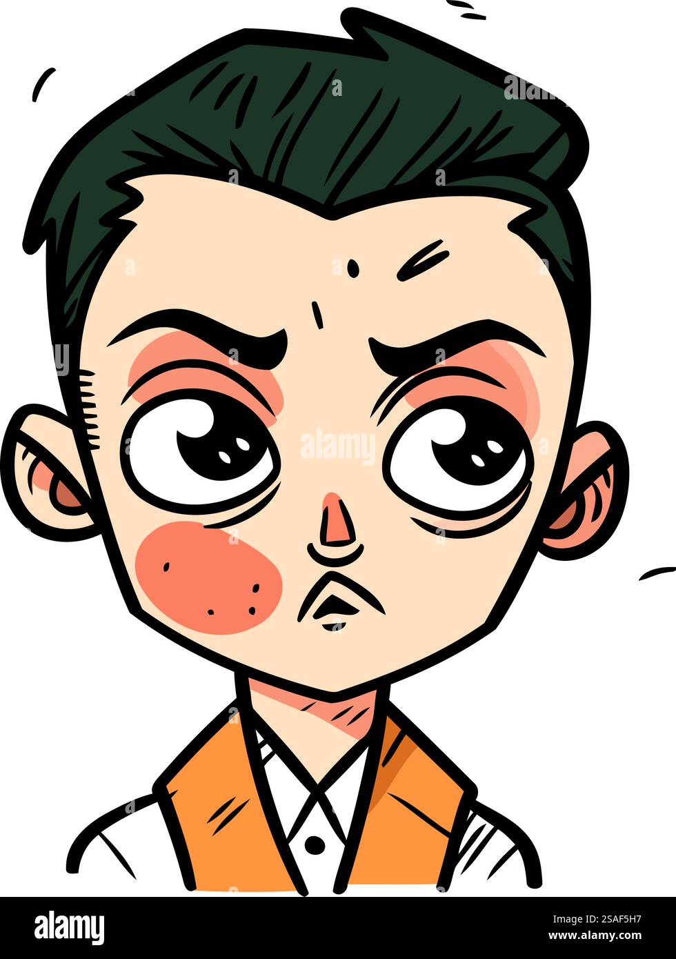 Illustrazione vettoriale di un ragazzo con uno sguardo triste sulla faccia. Illustrazione Vettoriale