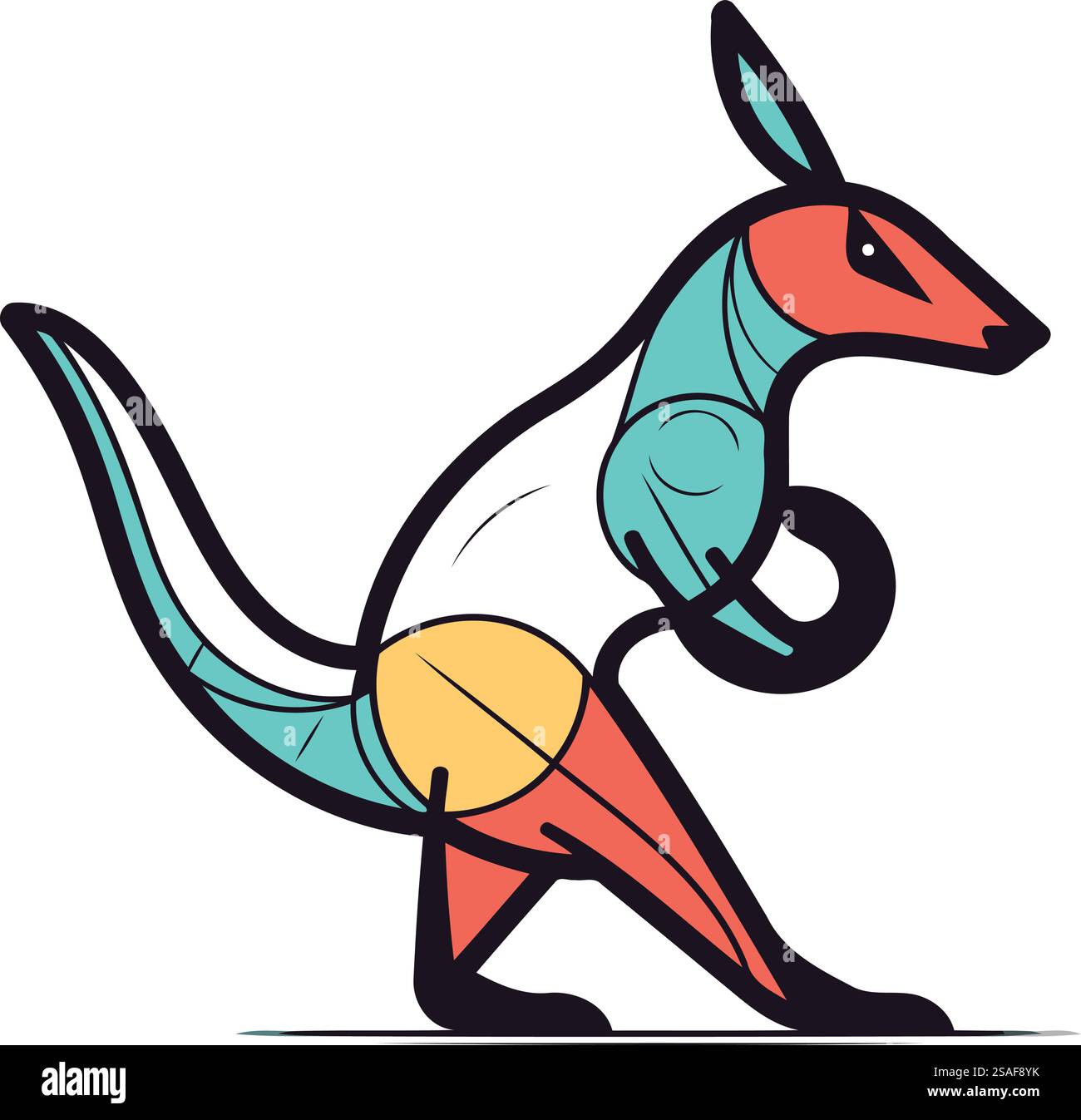 Illustrazione vettoriale dei cartoni animati Kangaroo. Design disegnato a mano. Illustrazione Vettoriale