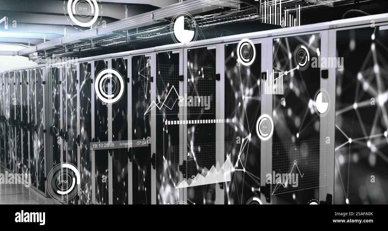 Immagine dell'elaborazione dei dati digitali su server di computer Foto Stock