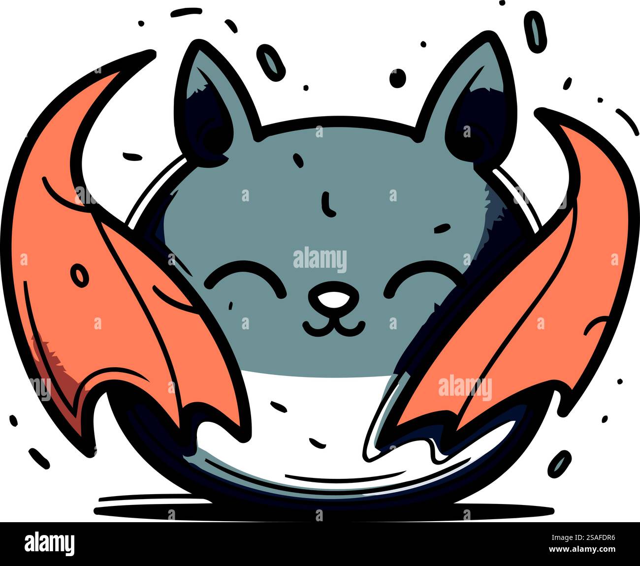 Simpatico gatto kawaii con ali di pipistrello. Illustrazione vettoriale. Illustrazione Vettoriale