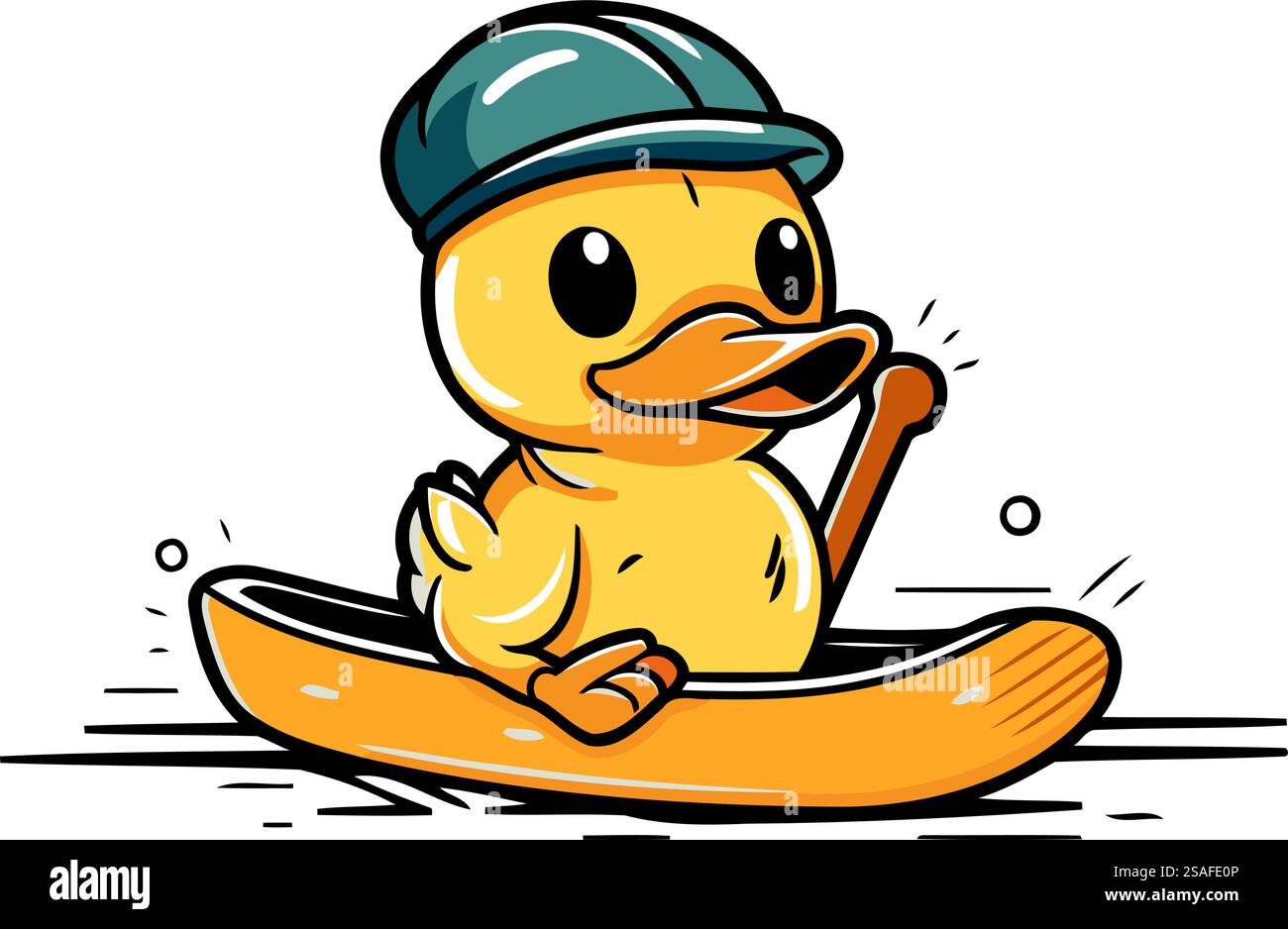 Carina anatra di gomma gialla in un kayak. Illustrazione vettoriale. Illustrazione Vettoriale