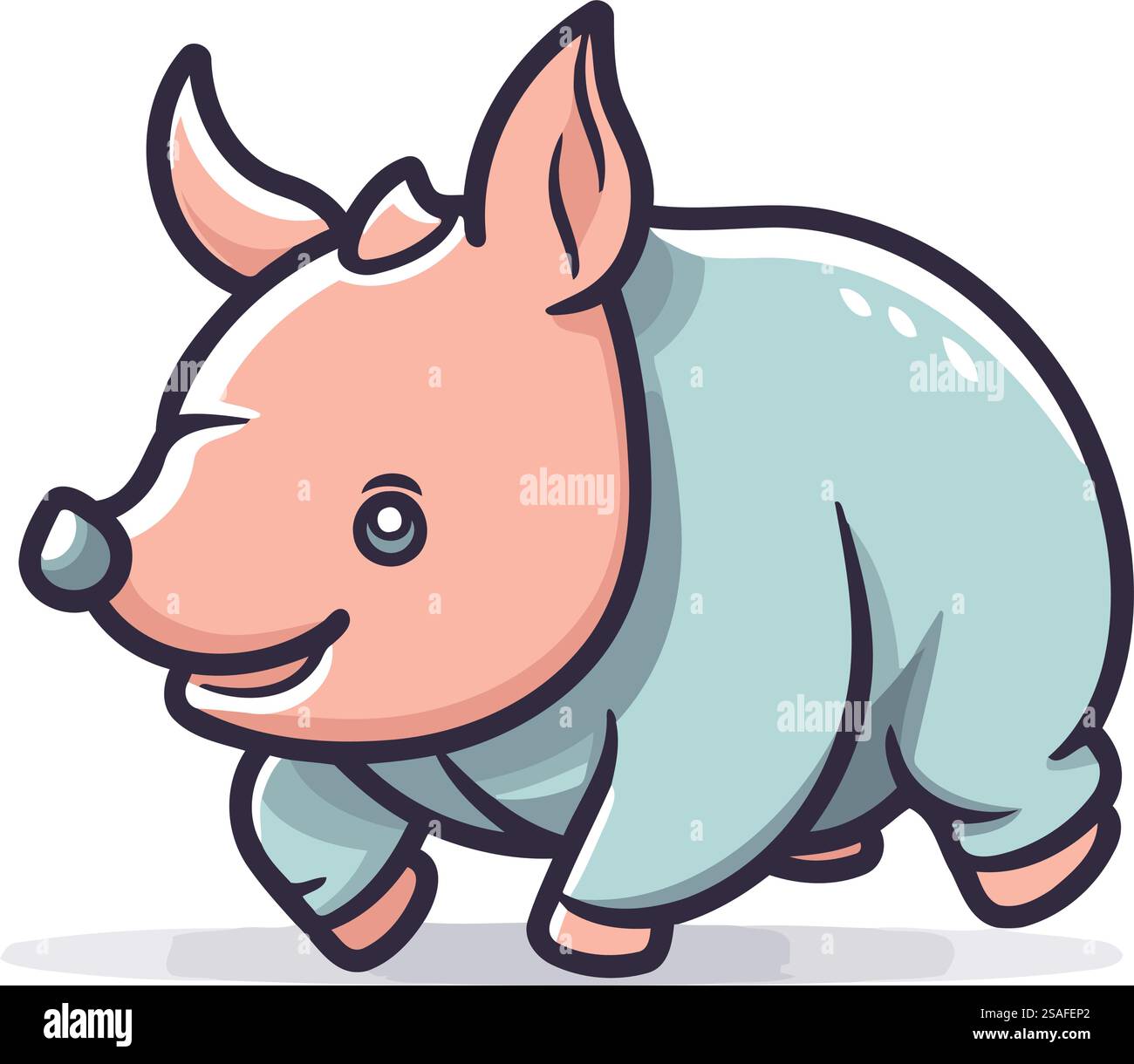 Carino rinoceronte dei cartoni animati. Illustrazione vettoriale su sfondo bianco. Illustrazione Vettoriale