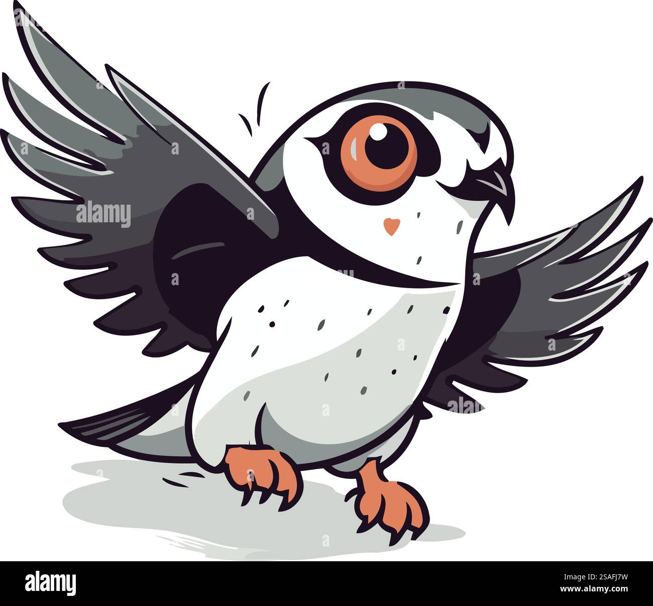 Illustrazione vettoriale di un simpatico gufo bianco e nero con ali. Illustrazione Vettoriale