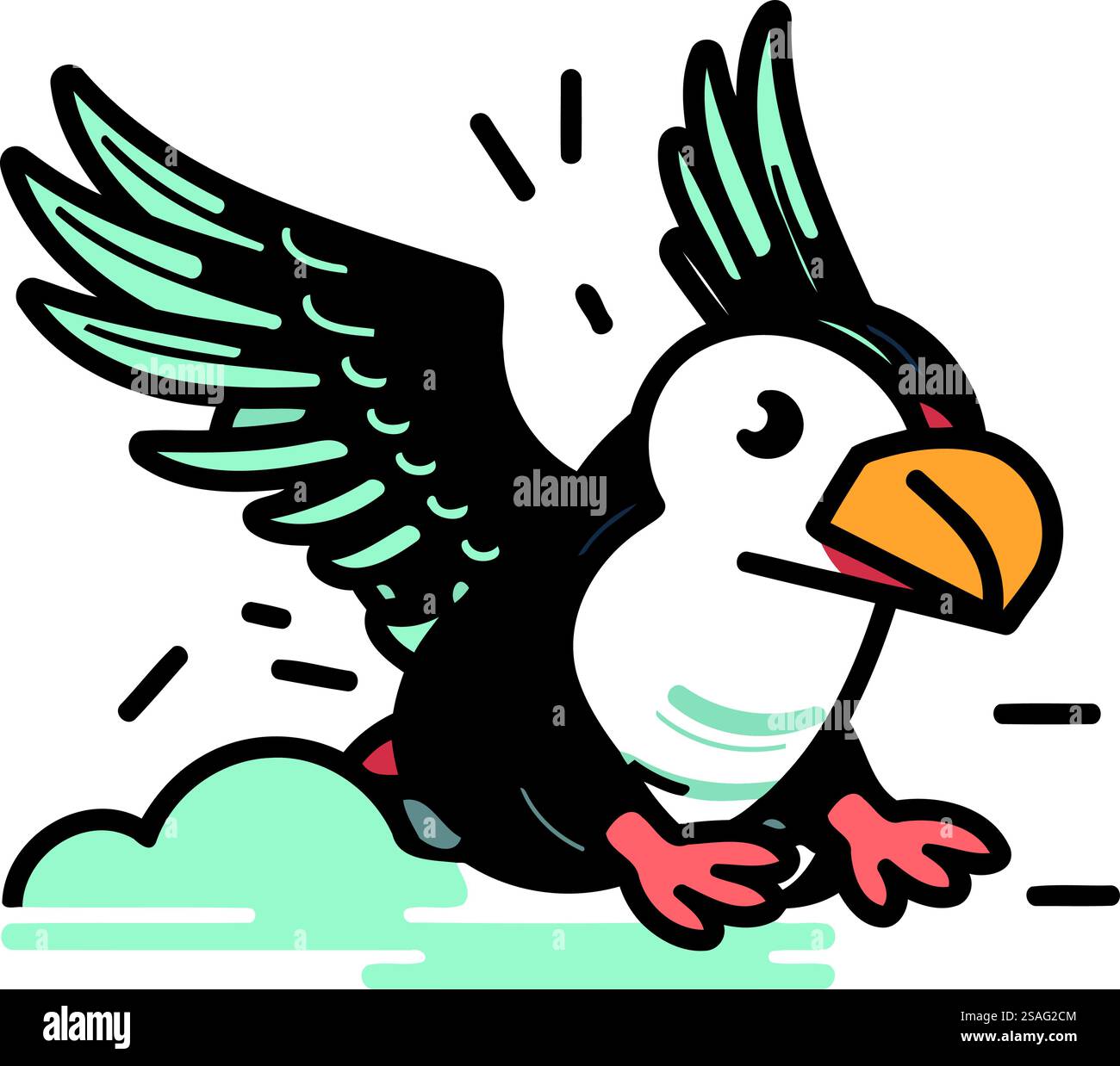 Illustrazione di un pappagallo volante bianco e nero con ali Illustrazione Vettoriale