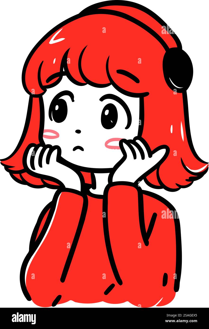 Immagine di una ragazza con i capelli rossi. ascolto di musica. Illustrazione Vettoriale