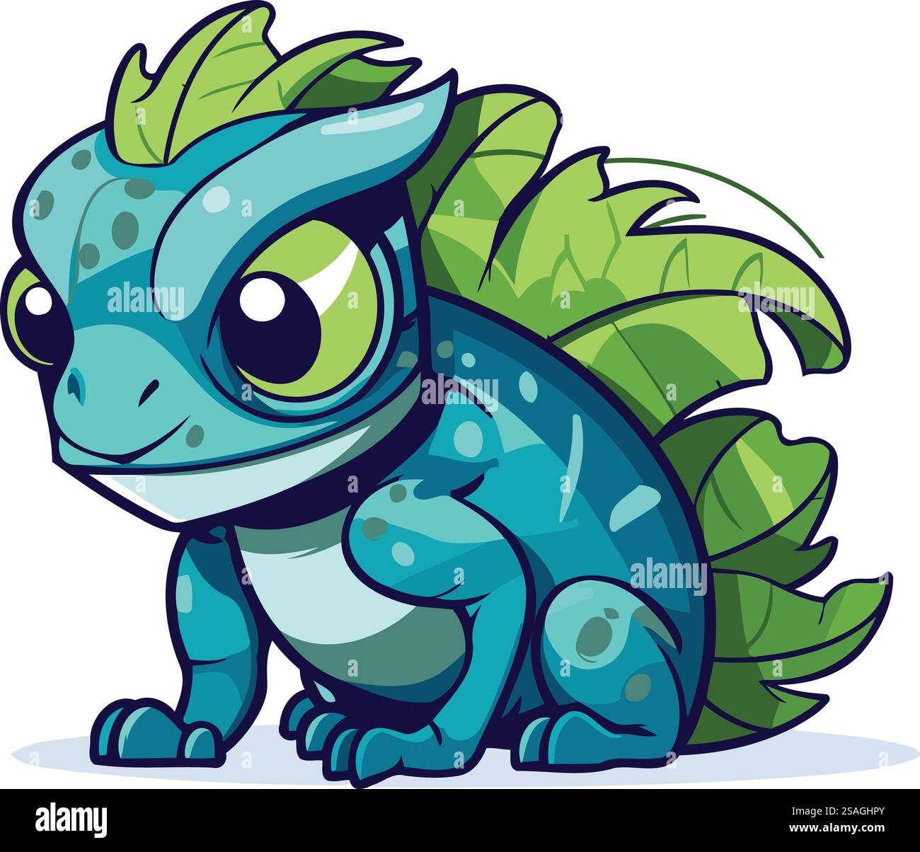 Carina iguana blu dei cartoni animati. Illustrazione vettoriale isolata su sfondo bianco. Illustrazione Vettoriale