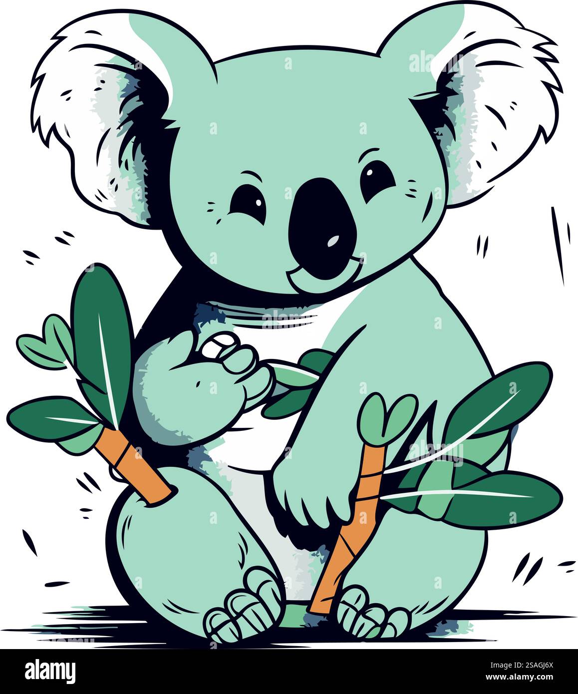 Simpatico koala da cartoni animati con un ramo di eucalipto Illustrazione Vettoriale