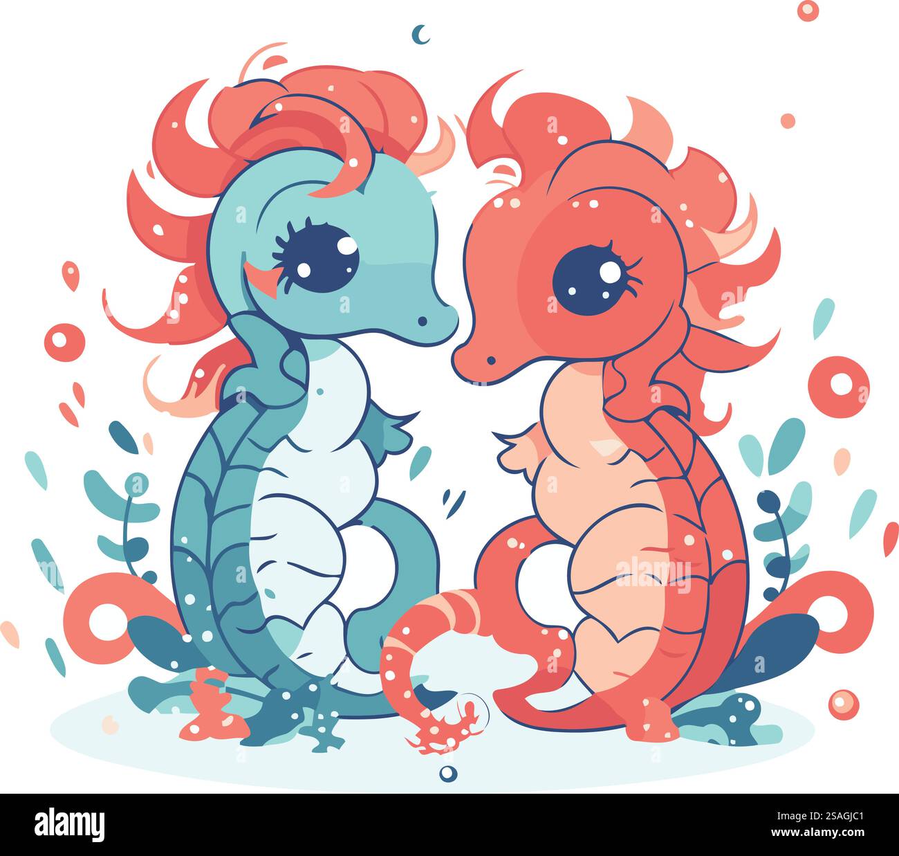 Carini cavallucci marini da cartoni animati. animali marini. illustrazione vettoriale. Illustrazione Vettoriale