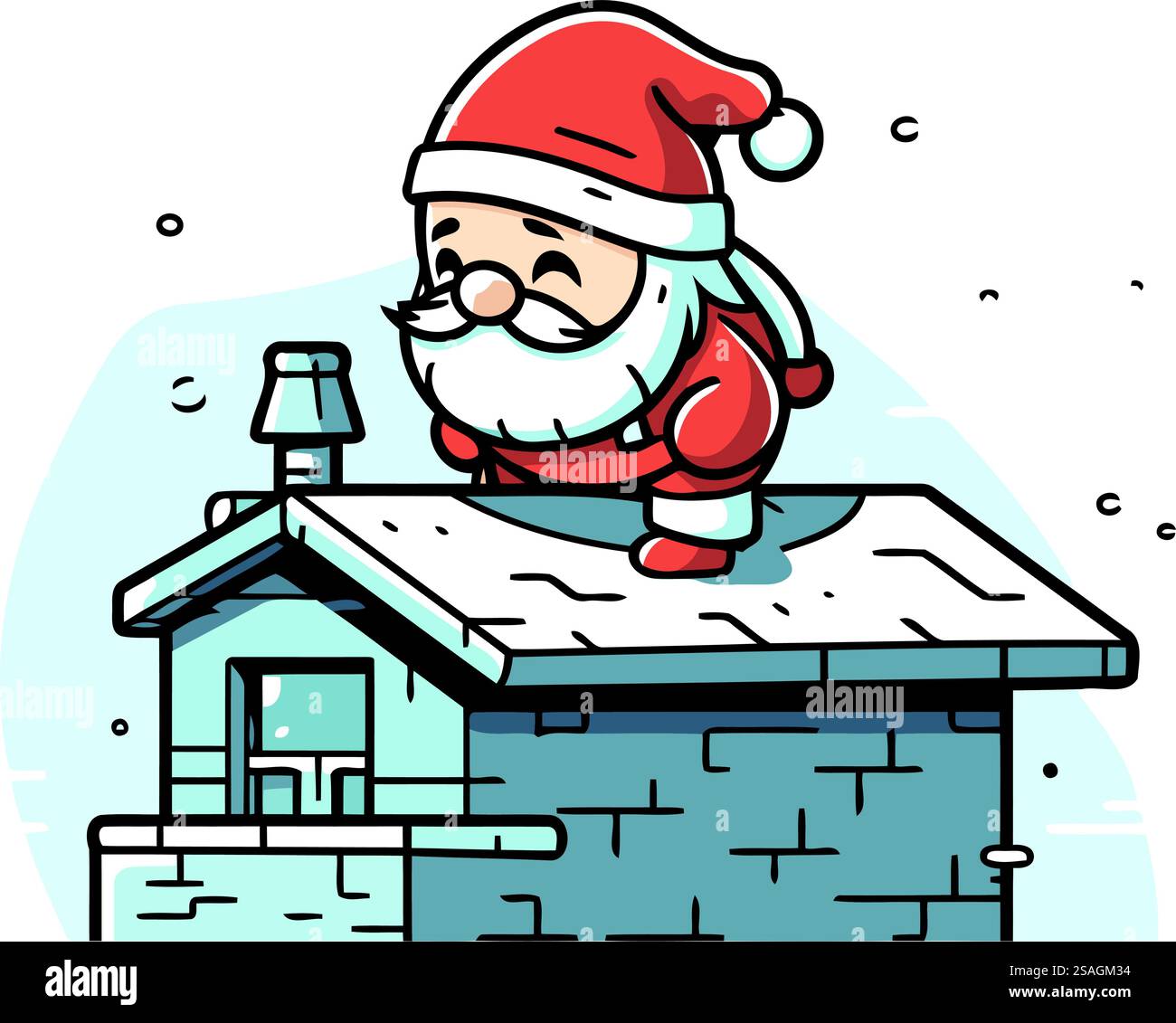 Babbo Natale seduto sul tetto della casa. Illustrazione vettoriale. Illustrazione Vettoriale