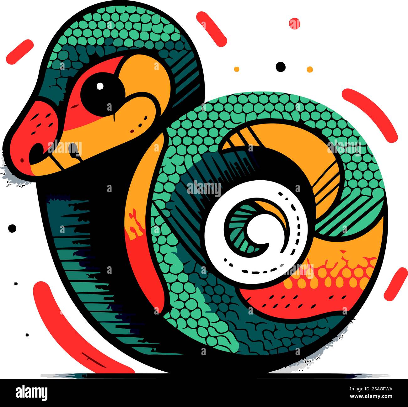 serpente sotto forma di spirale. Illustrazione vettoriale su sfondo bianco. Illustrazione Vettoriale