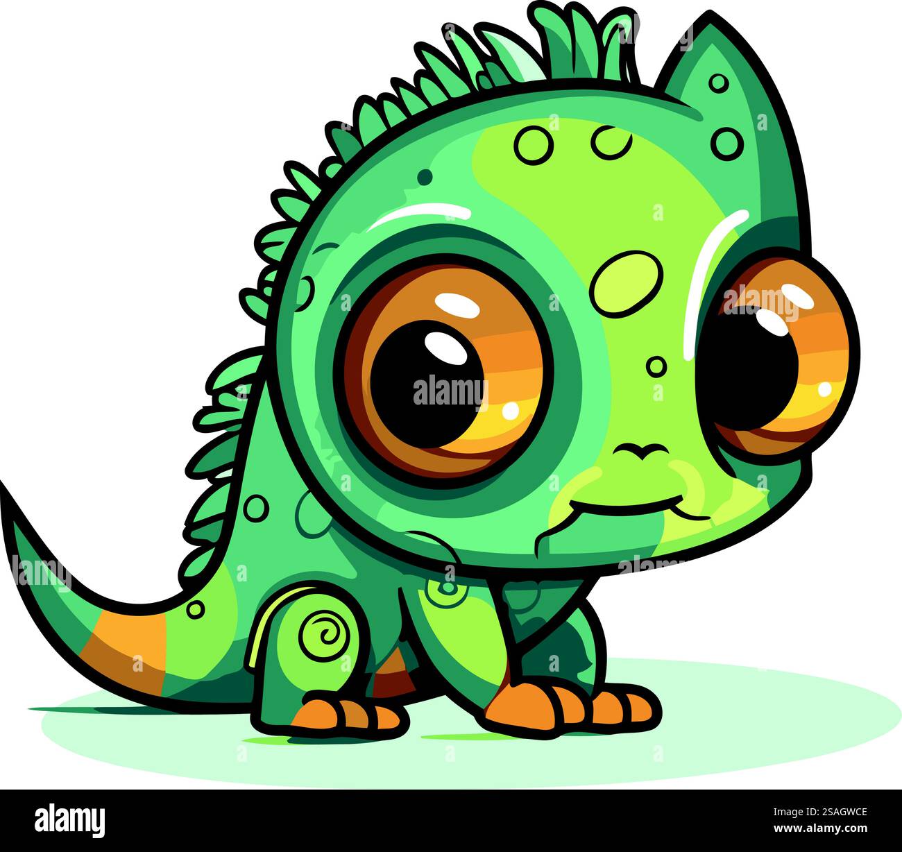 Carino camaleonte dei cartoni animati. Illustrazione vettoriale isolata su sfondo bianco. Illustrazione Vettoriale