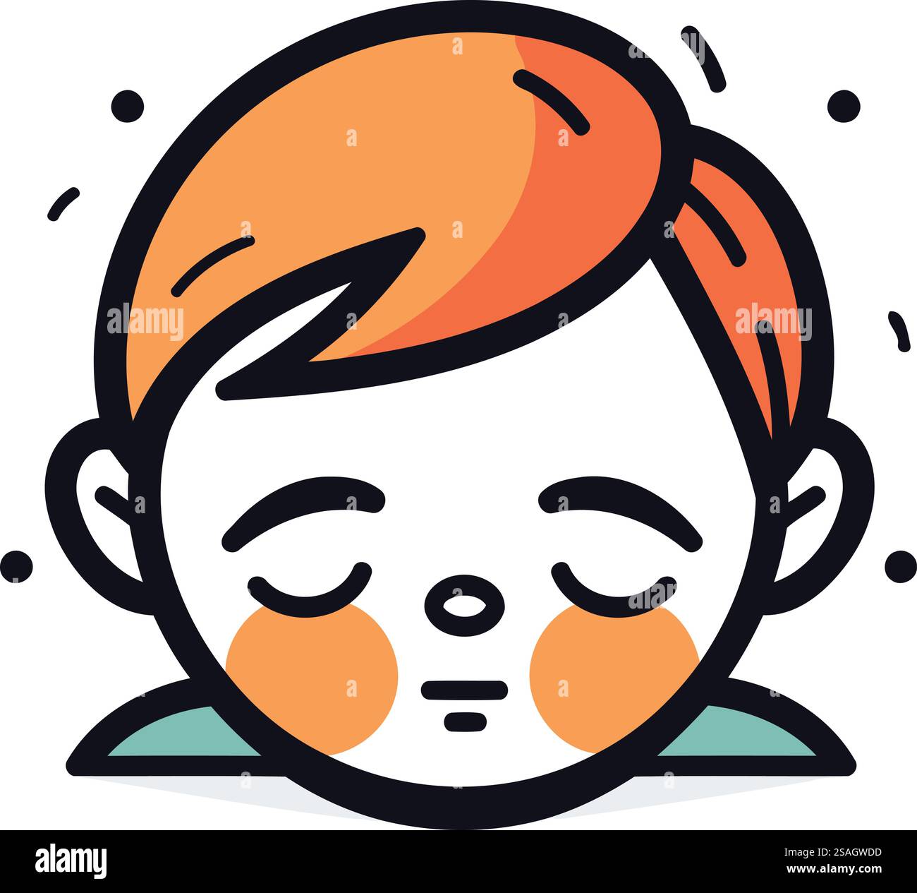 Bella faccia da ragazzo con gli occhi chiusi. Illustrazione vettoriale in stile cartone animato. Illustrazione Vettoriale