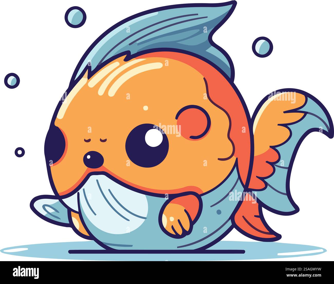 Simpatico personaggio di pesce rosso dei cartoni animati kawaii. Illustrazione vettoriale. Illustrazione Vettoriale