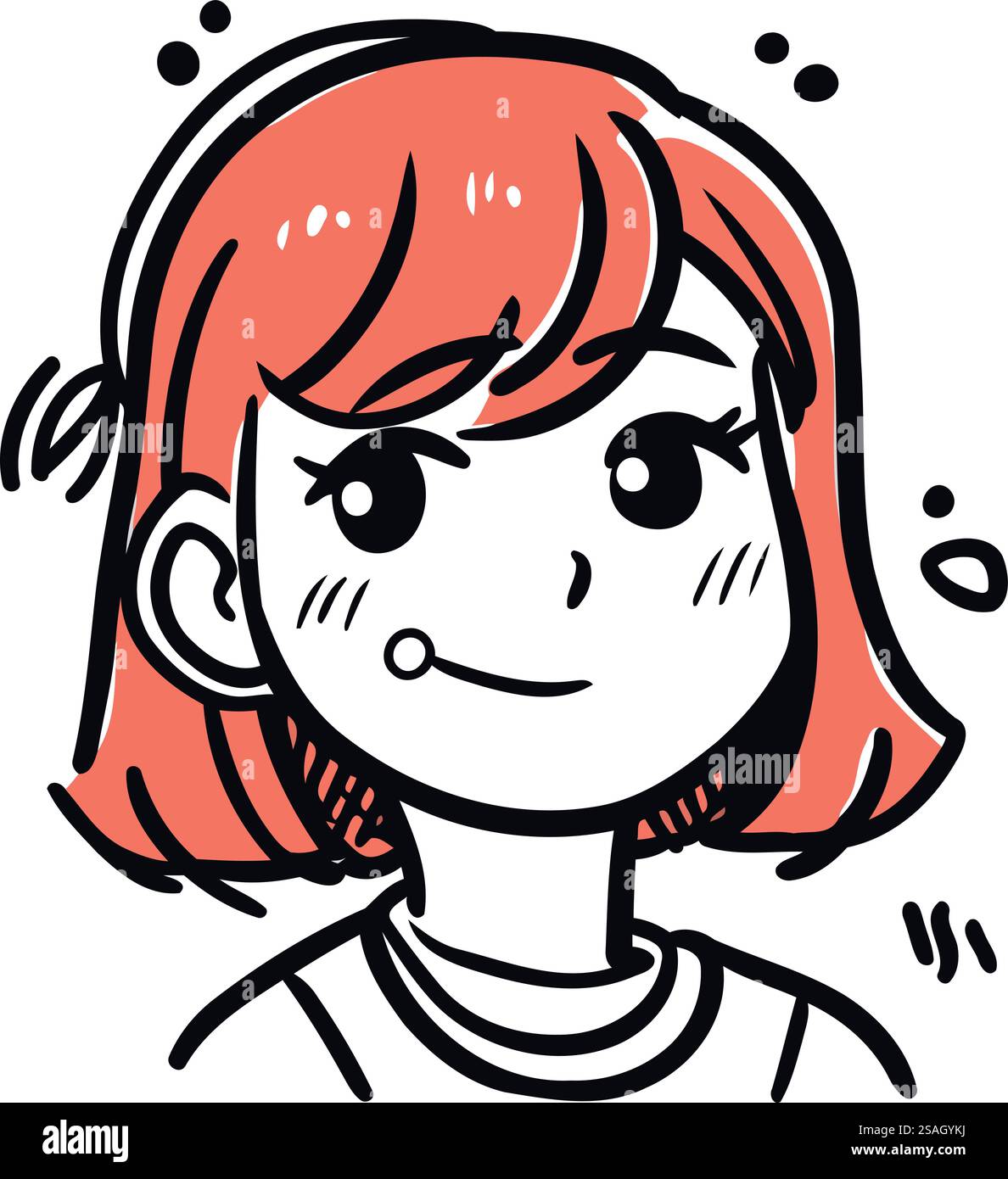 Immagine del volto di una ragazza con i capelli rosa su sfondo bianco Illustrazione Vettoriale