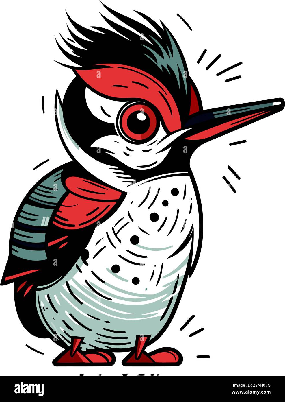 Picchio dipinto. Illustrazione vettoriale disegnata a mano isolata su sfondo bianco. Illustrazione Vettoriale