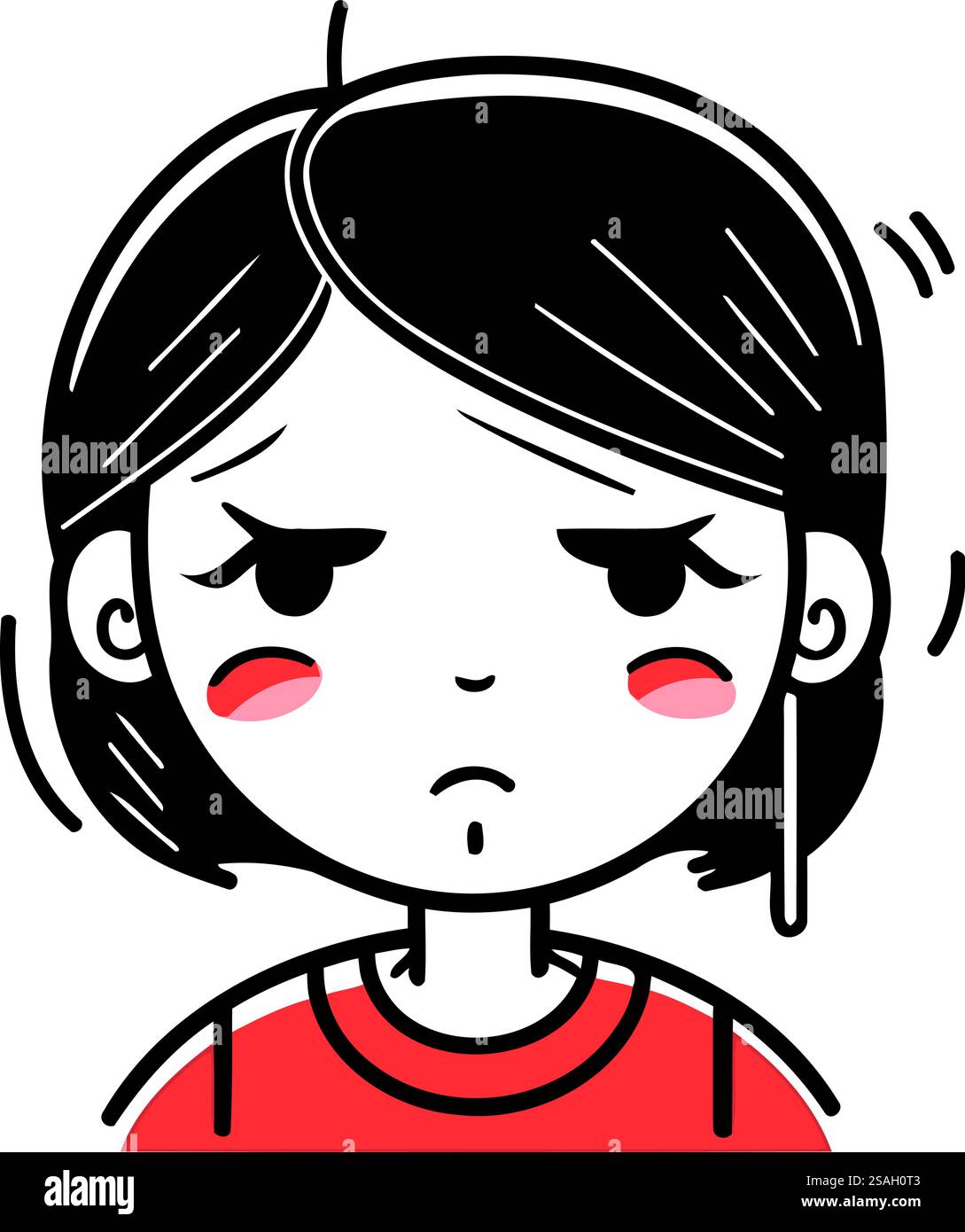 Faccia da donna arrabbiata. Illustrazione vettoriale in stile linea sottile su sfondo bianco. Illustrazione Vettoriale