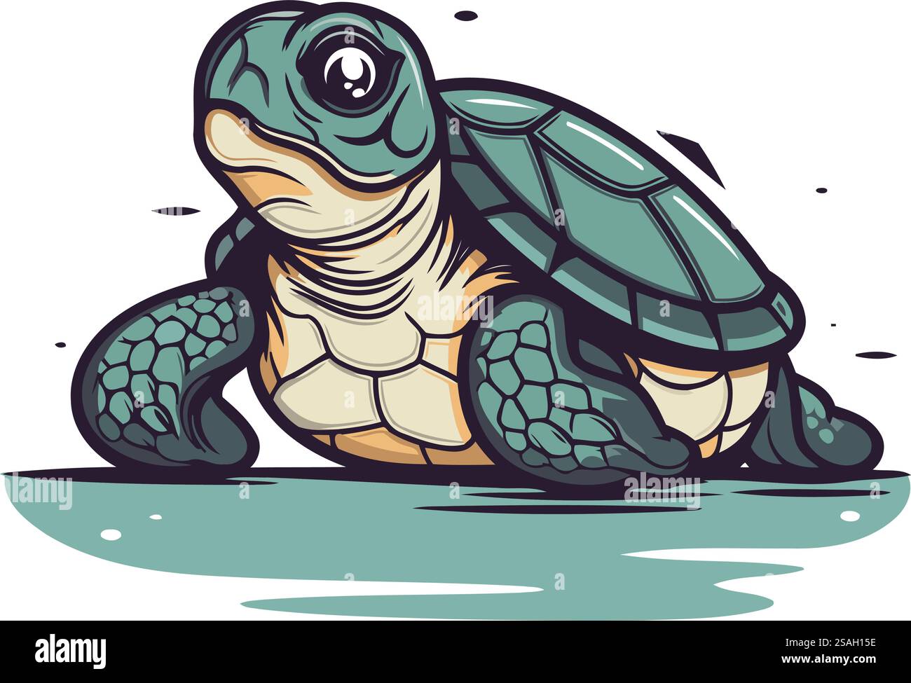 Carino cartone animato tartaruga marina. Illustrazione vettoriale isolata su sfondo bianco. Illustrazione Vettoriale
