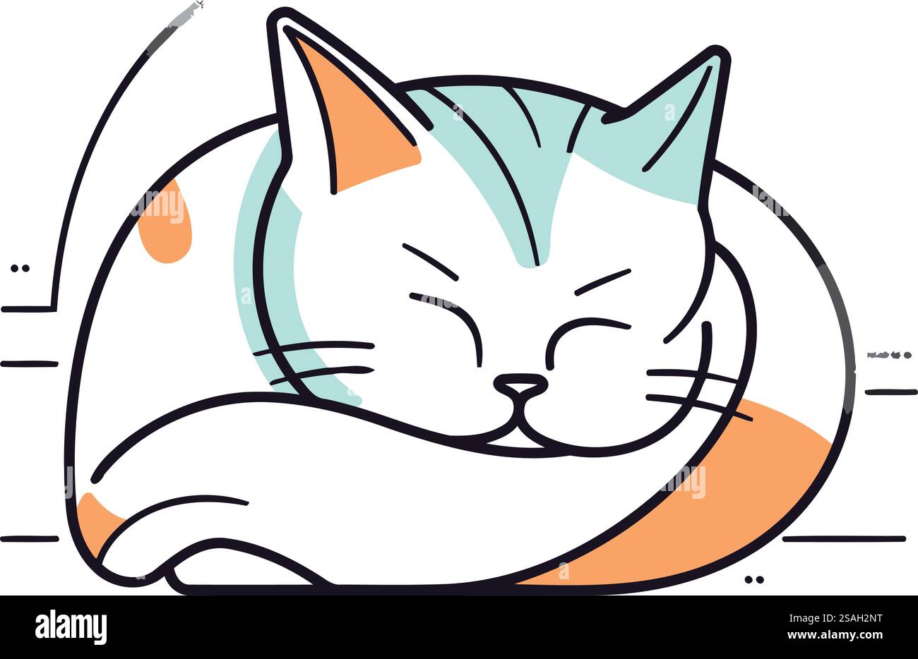 Un gatto carino che dorme su un cuscino. Illustrazione vettoriale in stile linea. Illustrazione Vettoriale