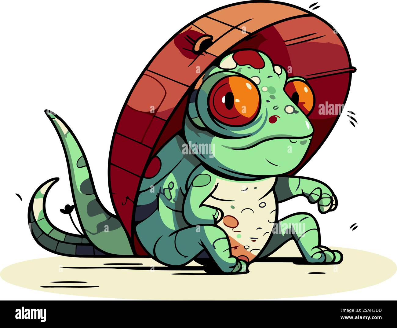 Illustrazione vettoriale di un'iguana carina da cartone animato. Isolato su sfondo bianco. Illustrazione Vettoriale