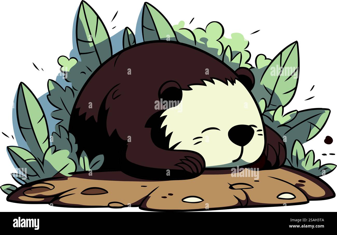 Carino castoro dei cartoni animati che dorme nella giungla. Illustrazione vettoriale. Illustrazione Vettoriale