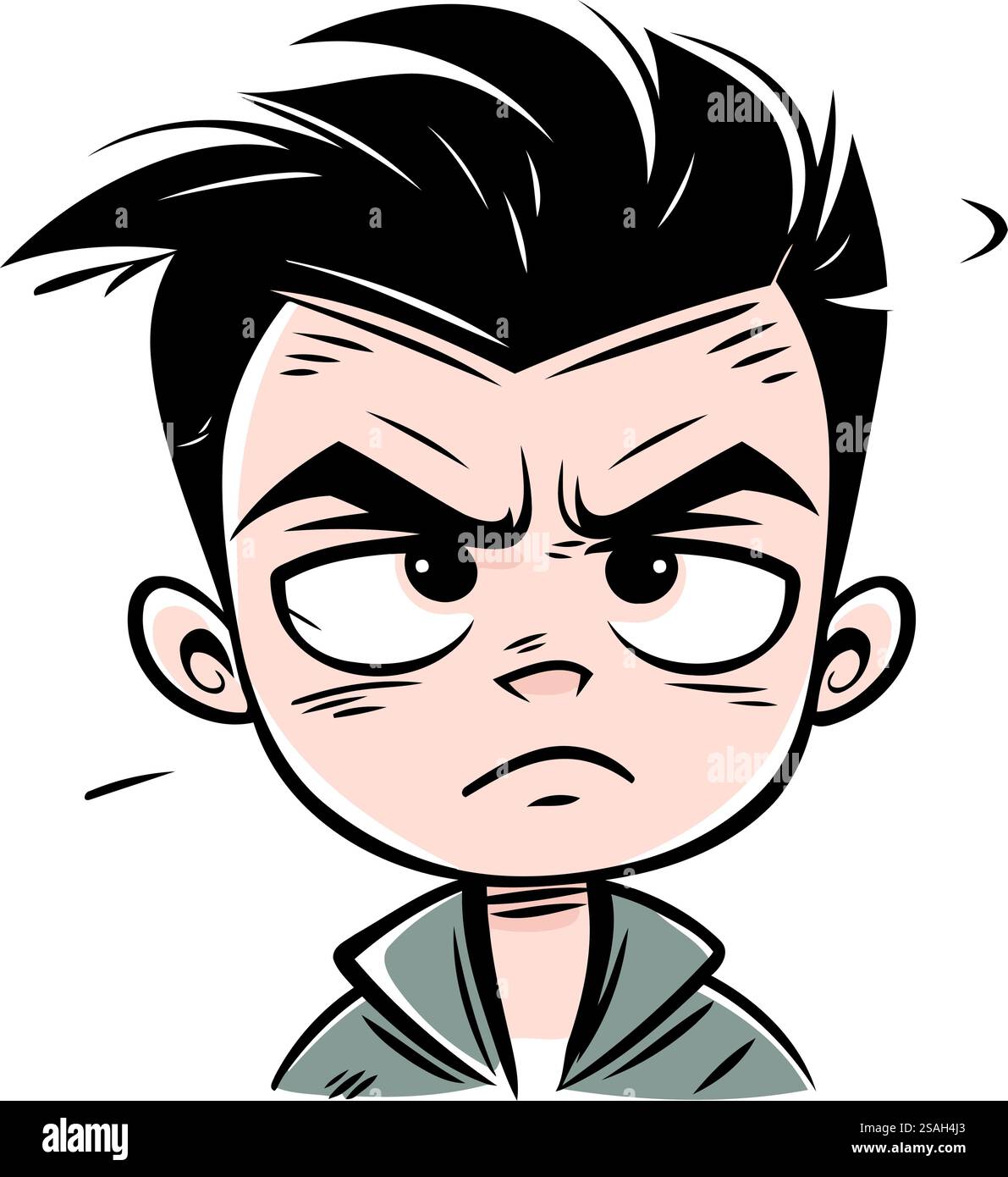 Faccia da uomo arrabbiato. Illustrazione vettoriale in stile cartone animato isolato su sfondo bianco. Illustrazione Vettoriale