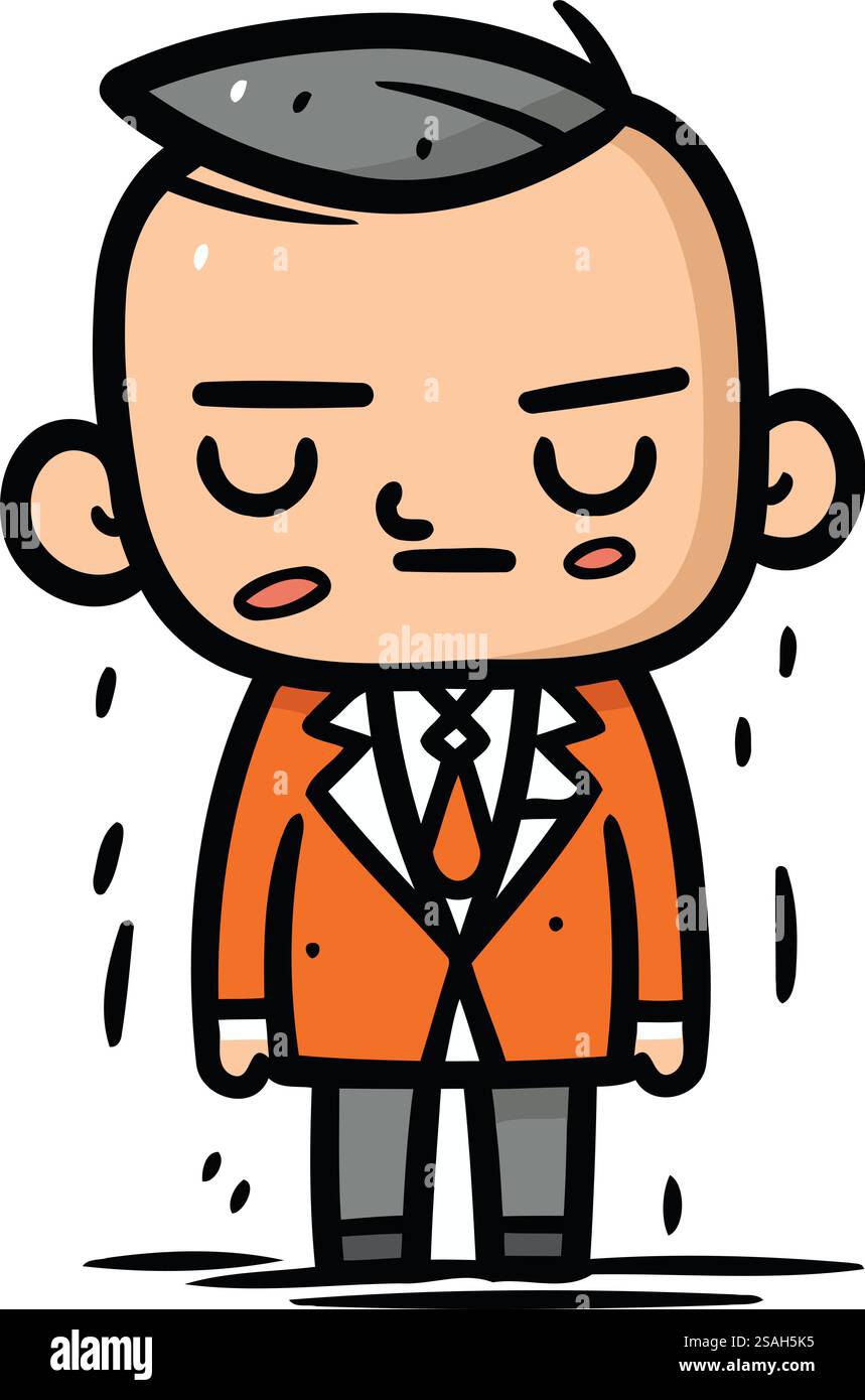 Uomo d'affari dei cartoni animati con la pioggia in faccia. Clip art vettoriale. Illustrazione Vettoriale