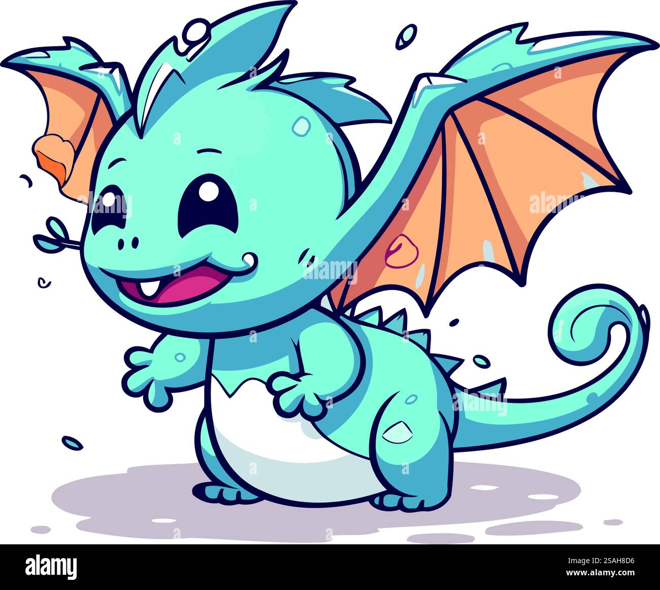 Illustrazione vettoriale di un simpatico drago di cartoni animati. Isolato su sfondo bianco. Illustrazione Vettoriale