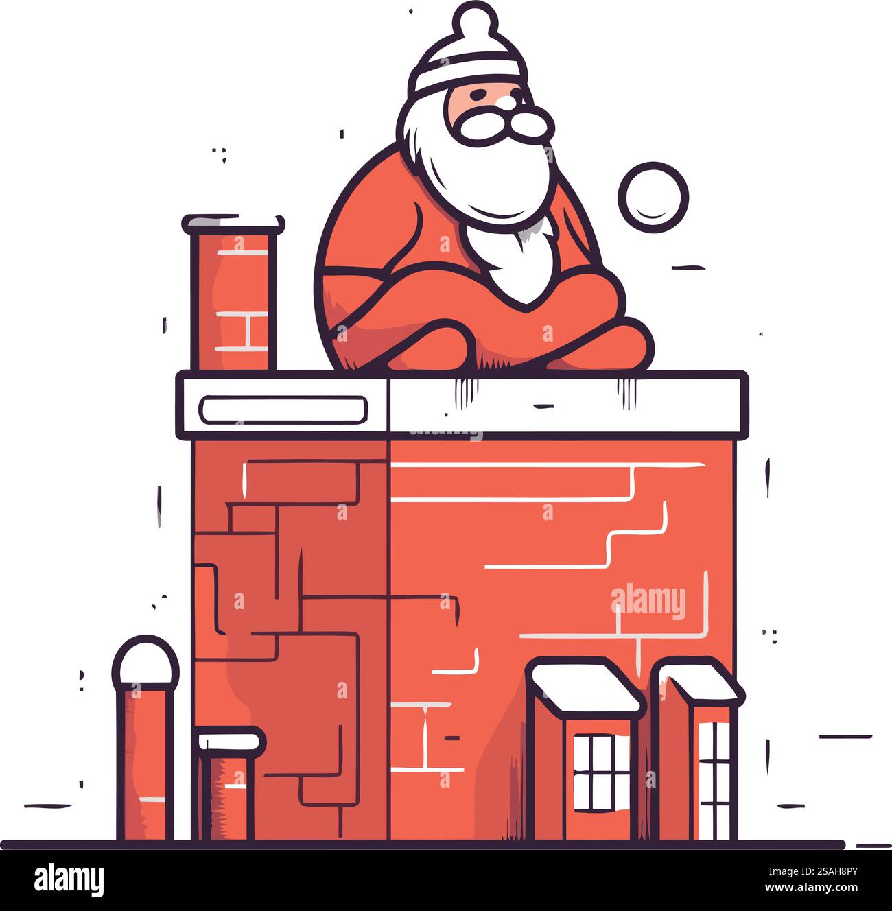 Babbo Natale seduto sul tetto di un edificio. Illustrazione vettoriale. Illustrazione Vettoriale