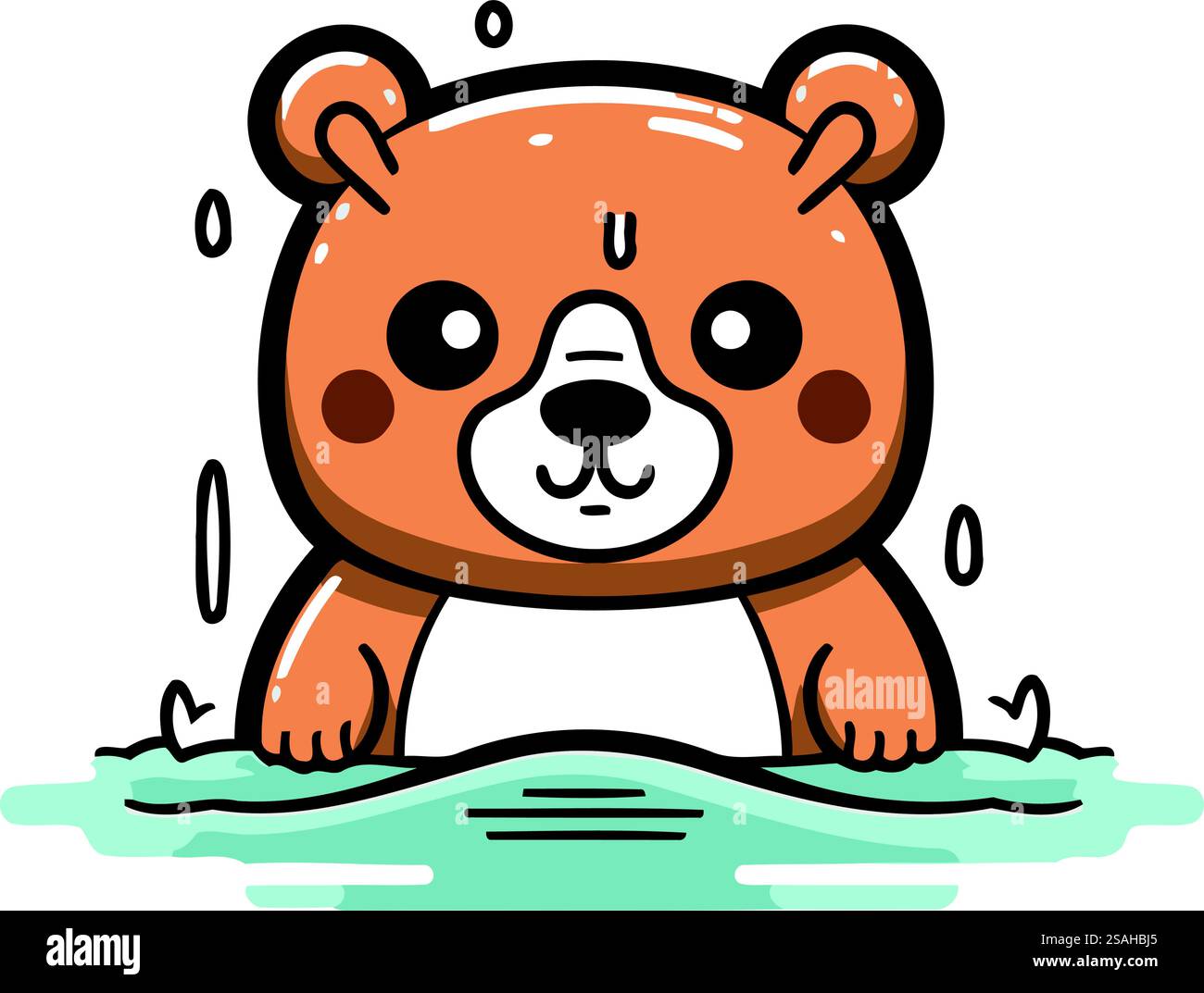 Carino orso in acqua. Illustrazione vettoriale in stile cartone animato piatto. Illustrazione Vettoriale